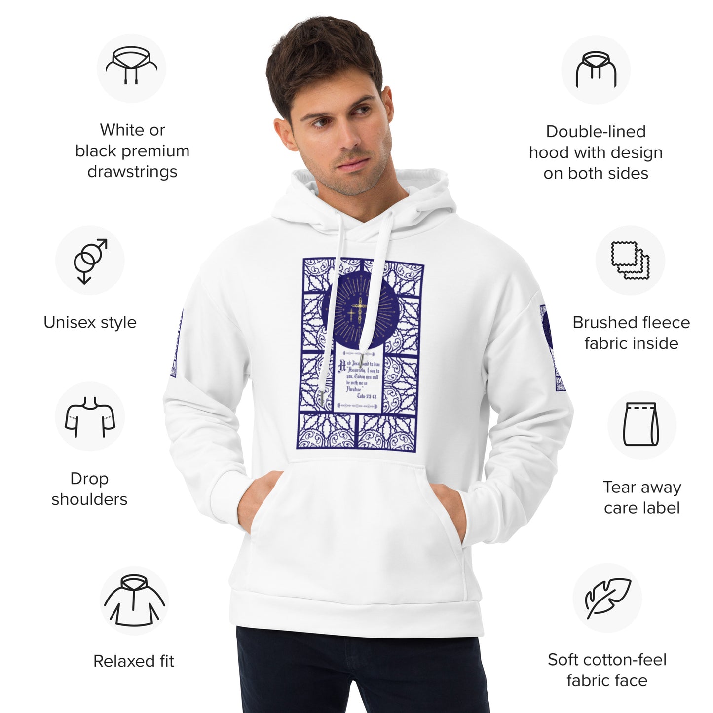 Unisex Hoodie Kukloso Luke 23:43 ...to the thief..."Assuredly I say to you" White - Free Shipping