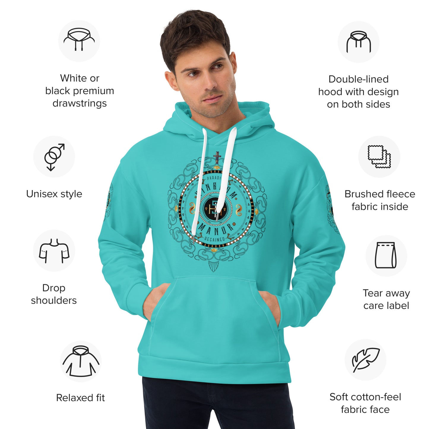 Unisex Hoodie Kukloso 'Kingdom Manor' Turquoise - Free Shipping