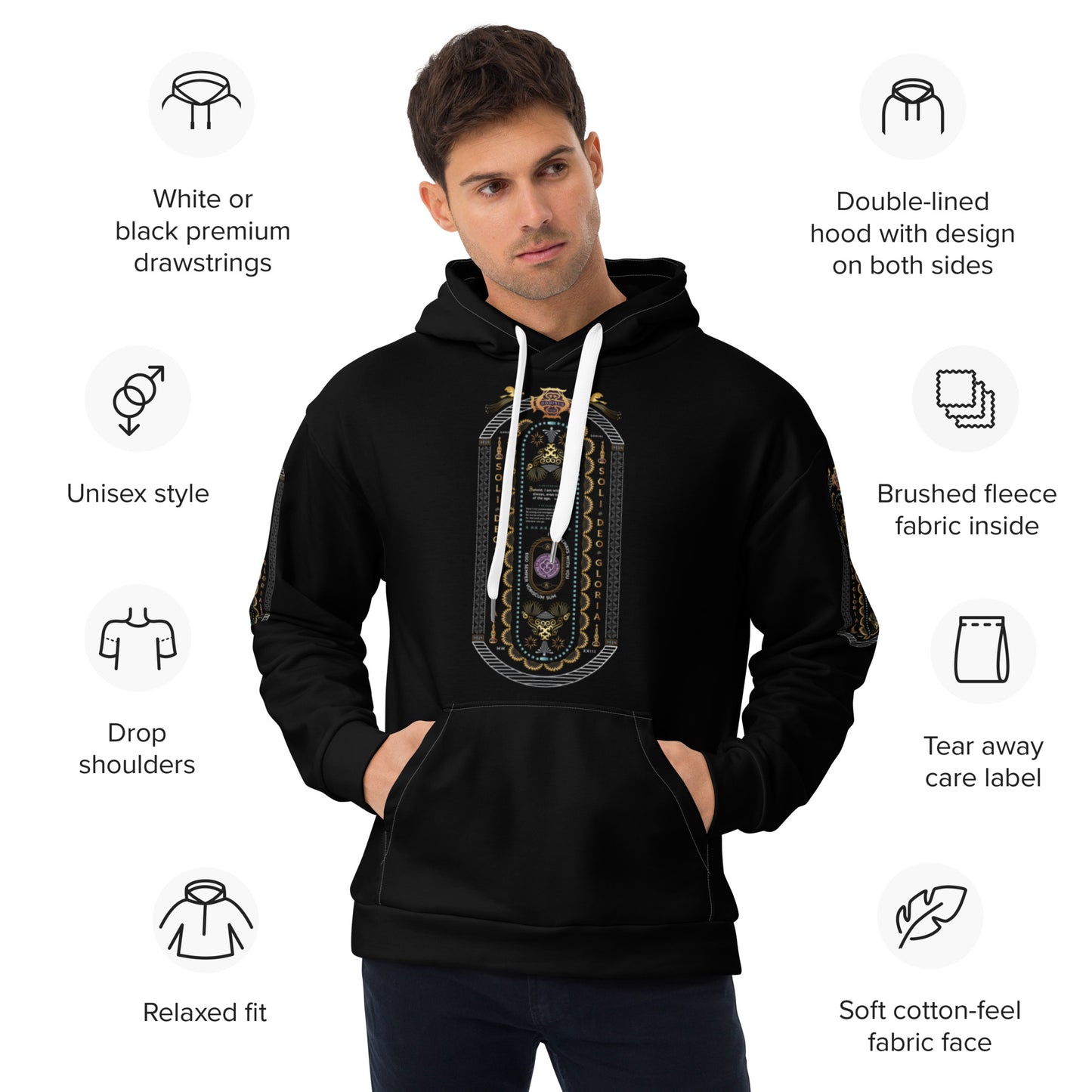Unisex Hoodie Kukloso Soli Deo Gloria Composite - Black - Free Shipping