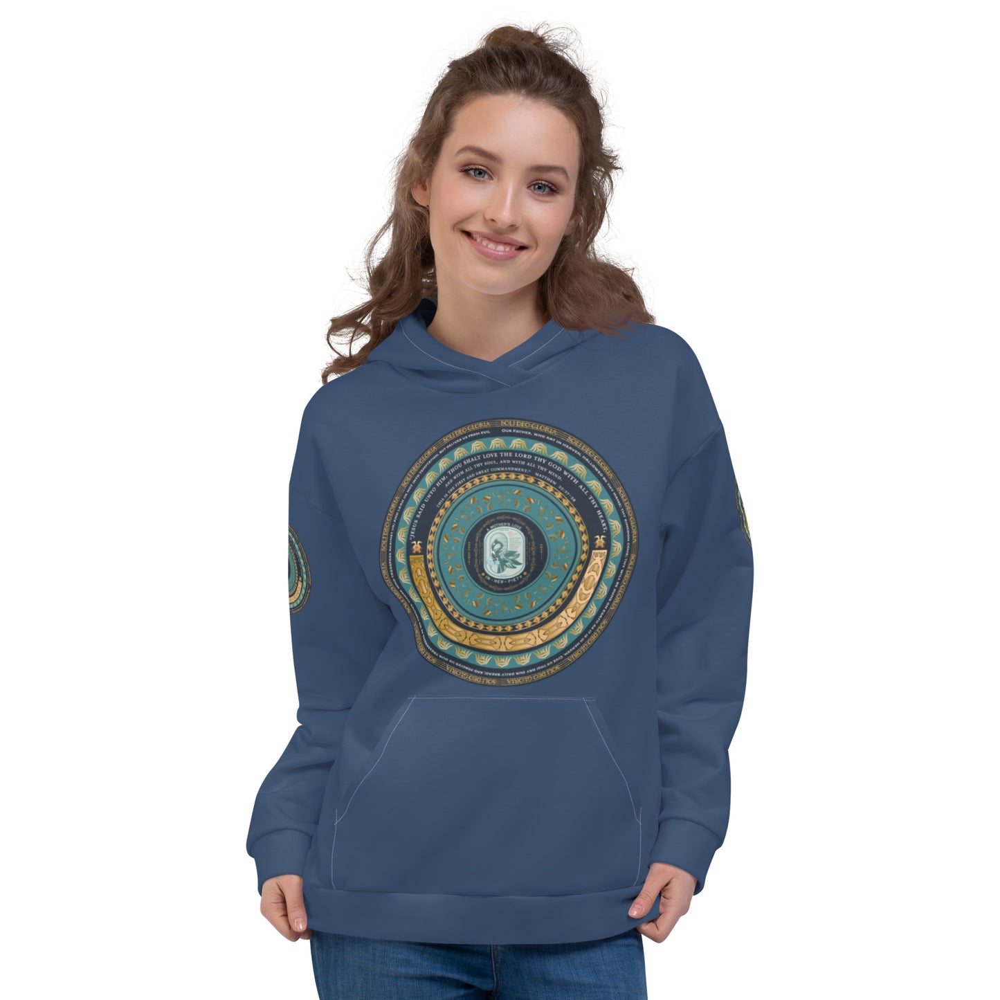 Unisex Hoodie Kukloso Catholic symbol of 'The Vulning Pelican', Various Bible Quotes - Heather Blue - Free Shipping