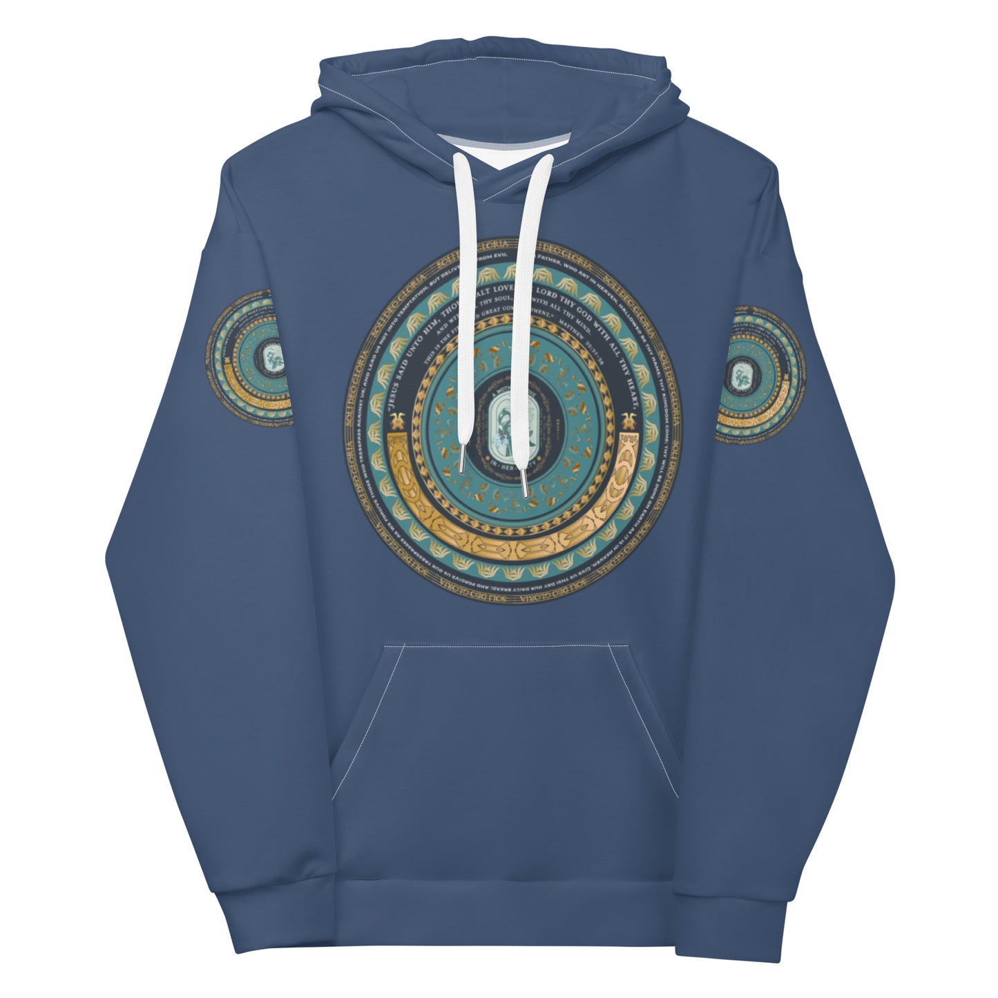 Unisex Hoodie Kukloso Catholic symbol of 'The Vulning Pelican', Various Bible Quotes - Heather Blue - Free Shipping