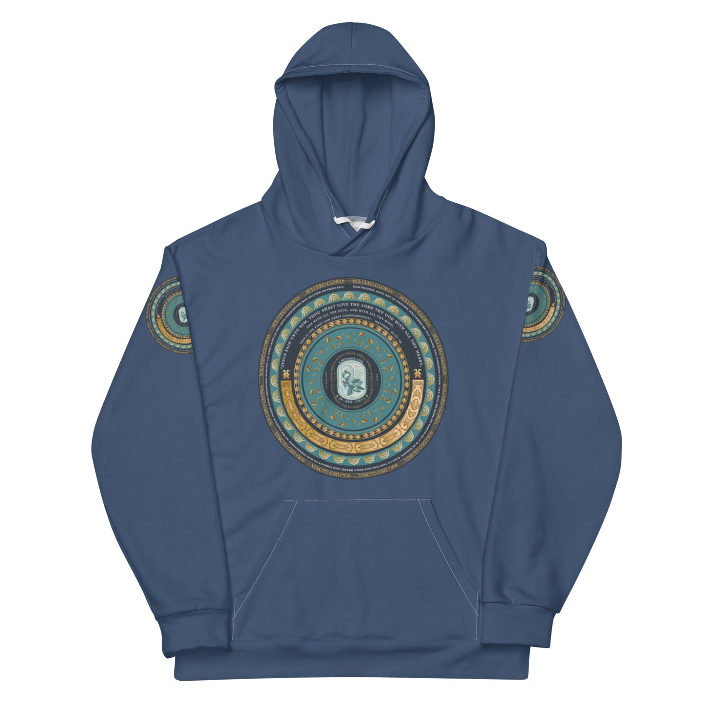 Unisex Hoodie Kukloso Catholic symbol of 'The Vulning Pelican', Various Bible Quotes - Heather Blue - Free Shipping