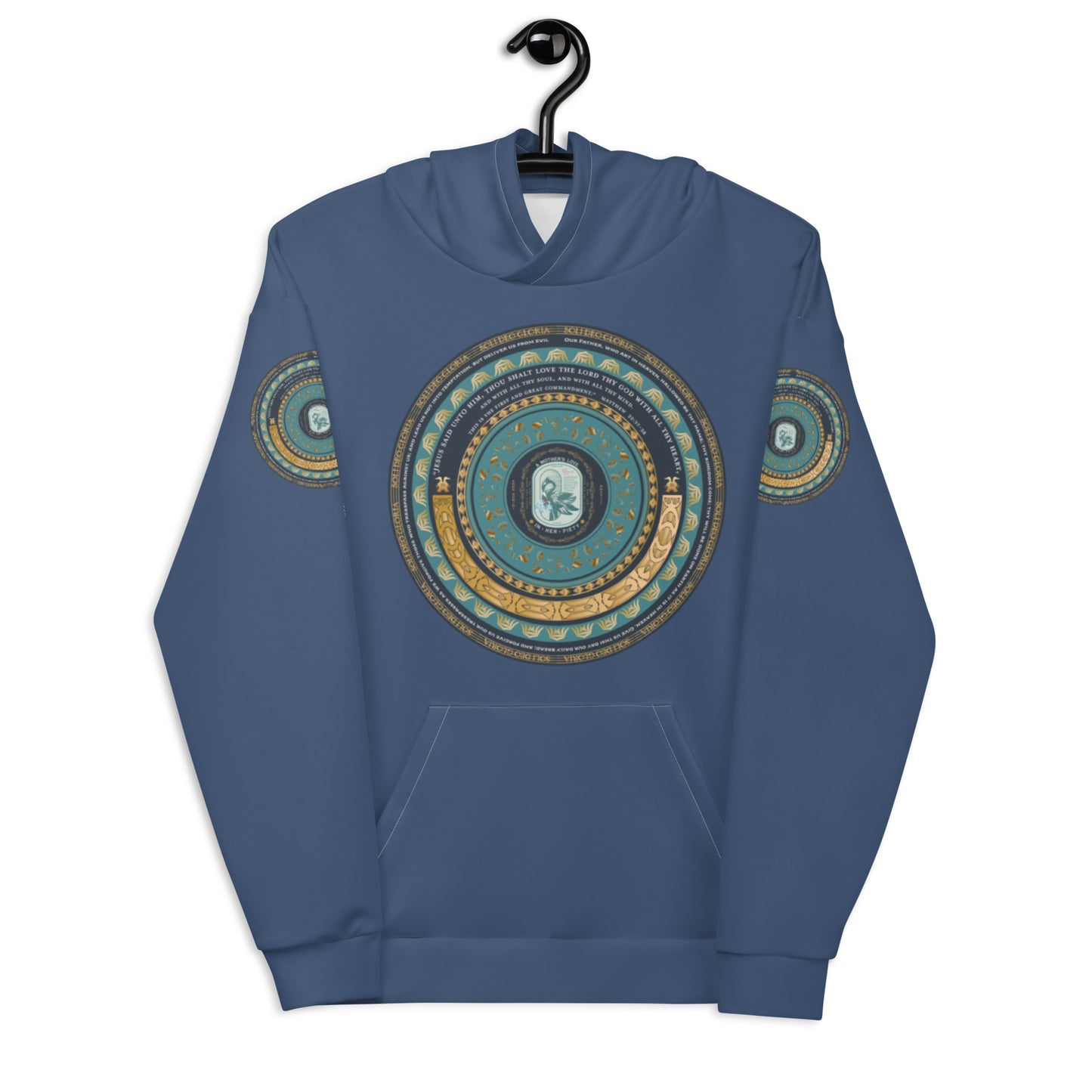 Unisex Hoodie Kukloso Catholic symbol of 'The Vulning Pelican', Various Bible Quotes - Heather Blue - Free Shipping