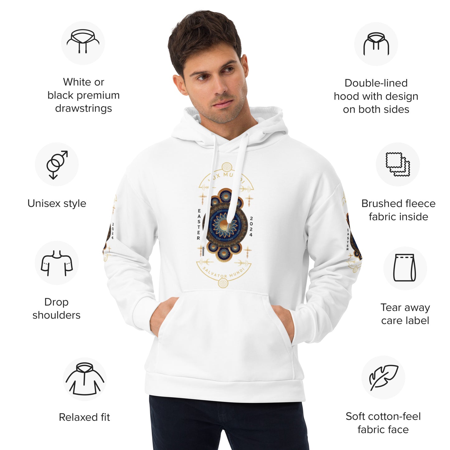 Unisex Hoodie Kukloso Lux Mundi, Salvator Mundi White - Free Shipping