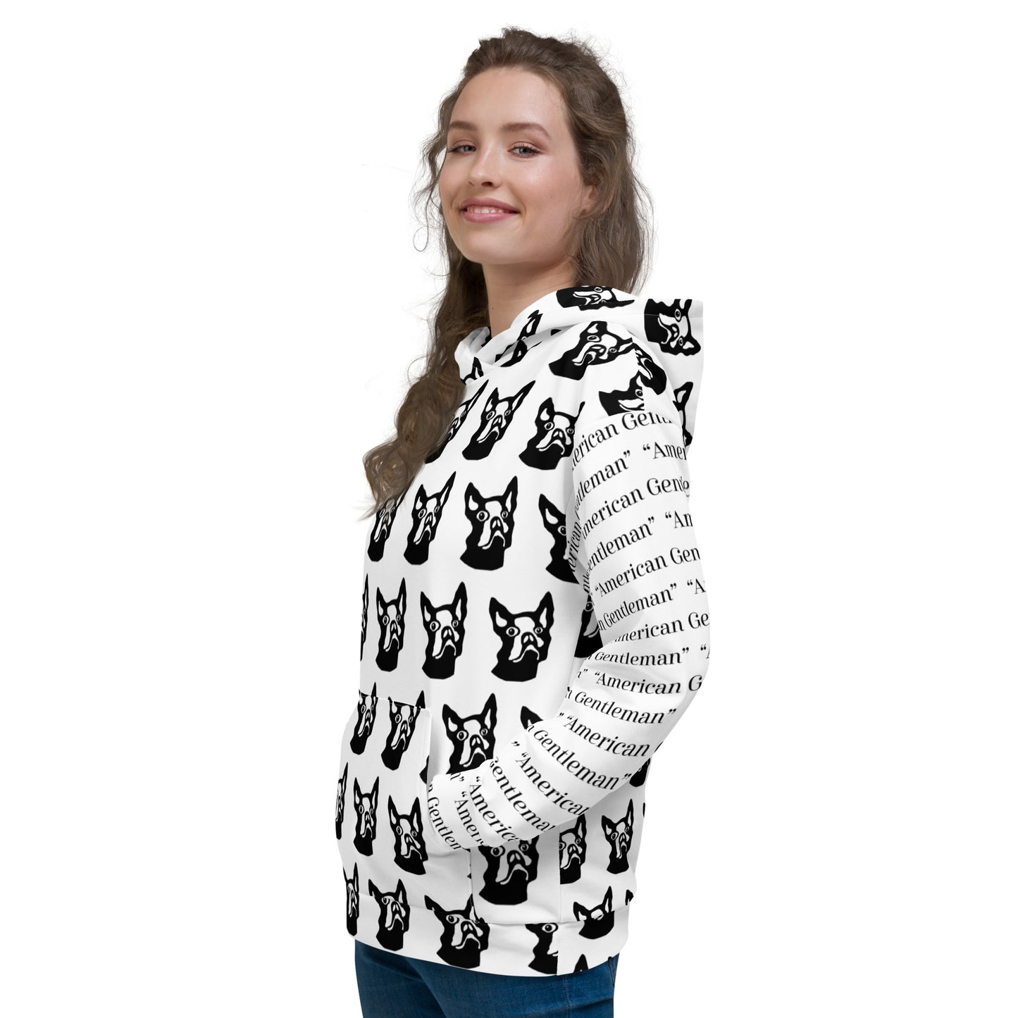 Unisex Hoodie Kukloso Boston Terrier Dog ' American Gentleman' Pattern - Free Shipping
