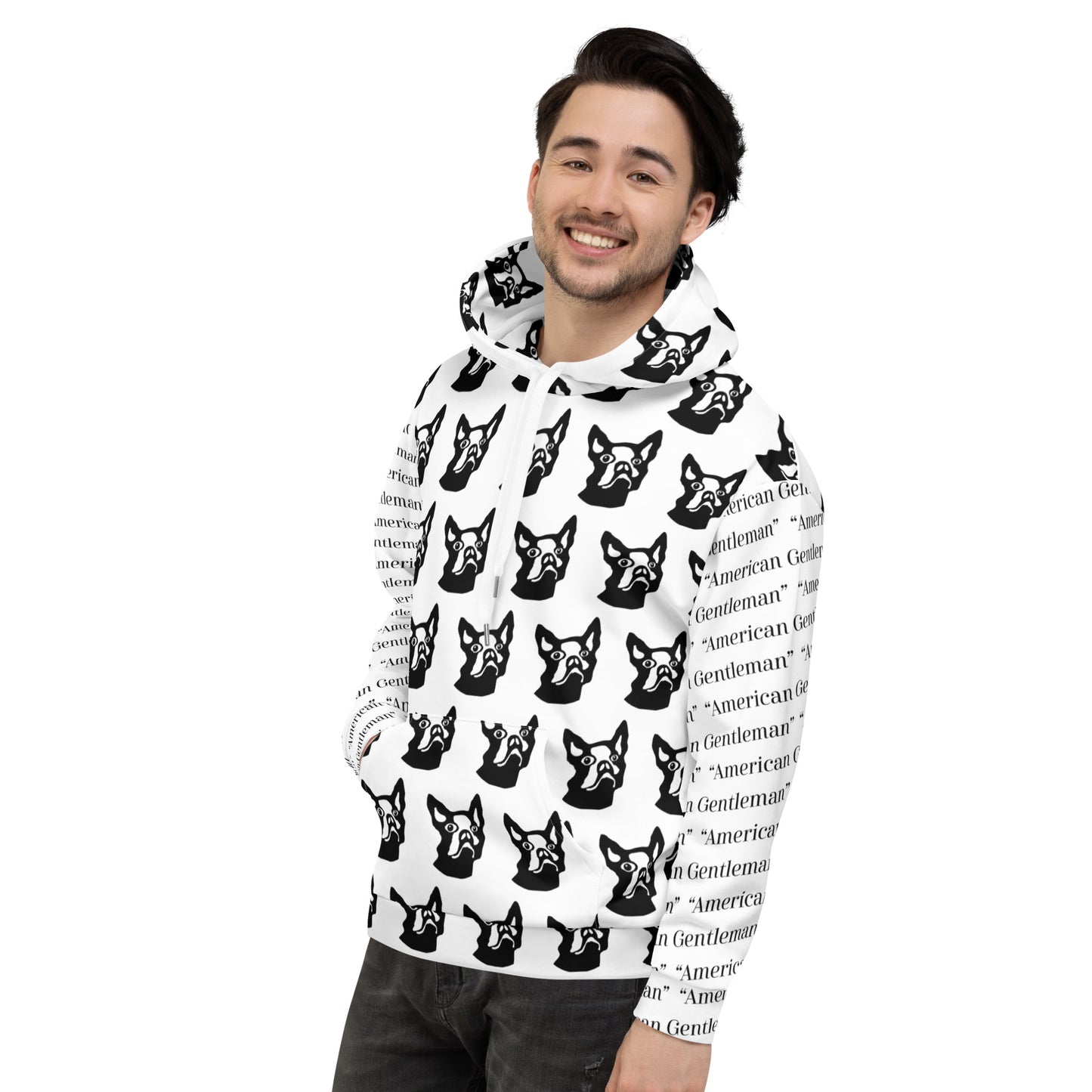 Unisex Hoodie Kukloso Boston Terrier Dog ' American Gentleman' Pattern - Free Shipping
