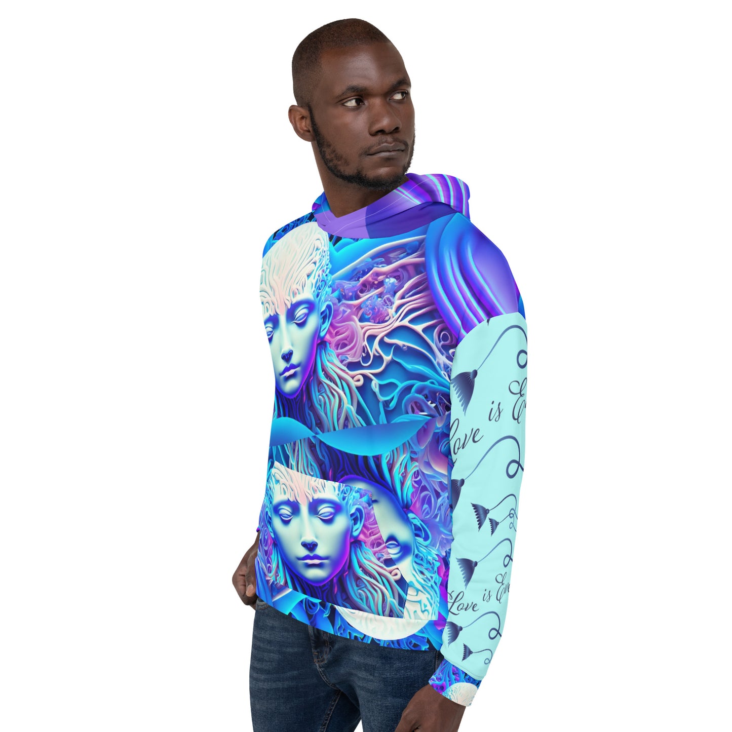 Unisex HoodieKukloso Space Faces ' Love Is Everywhere ' - Free Shipping
