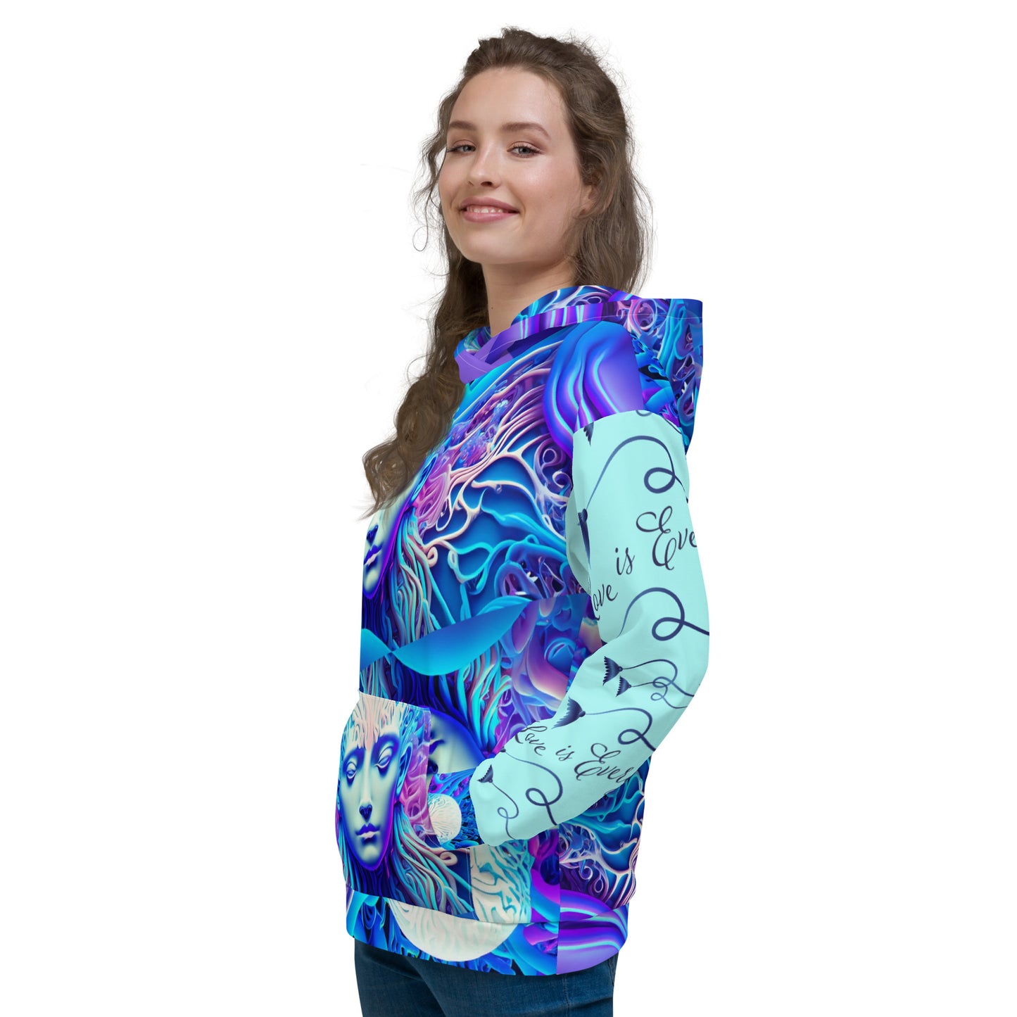 Unisex HoodieKukloso Space Faces ' Love Is Everywhere ' - Free Shipping