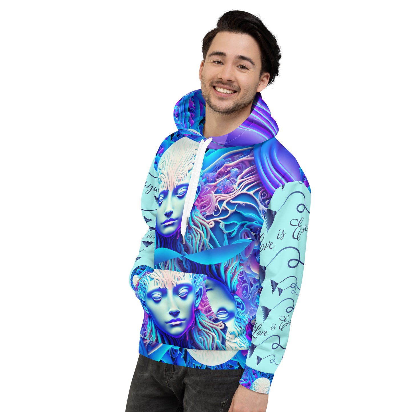 Unisex HoodieKukloso Space Faces ' Love Is Everywhere ' - Free Shipping