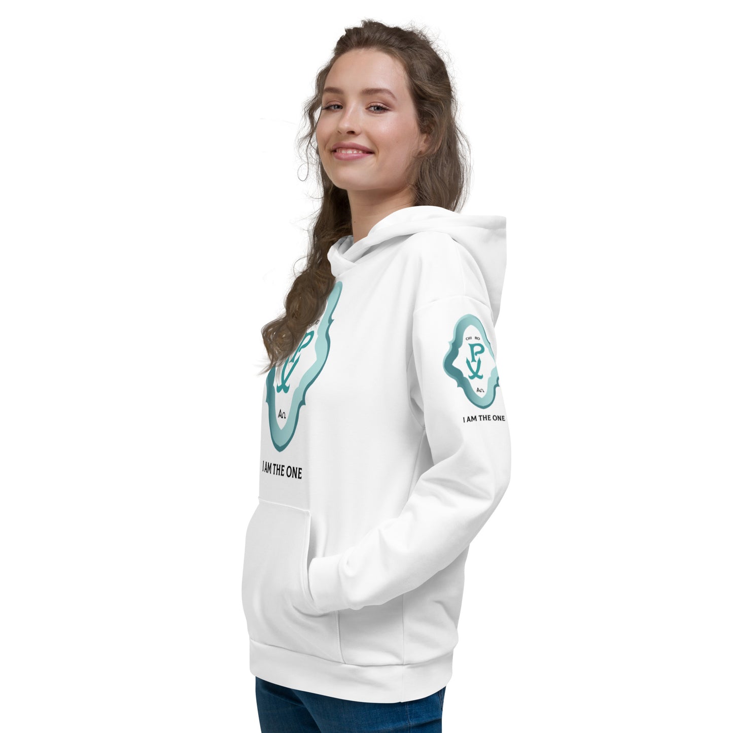 Unisex Hoodie Kukloso Chi Ro PX Christogram, I Am The One No 3 White - Free Shipping