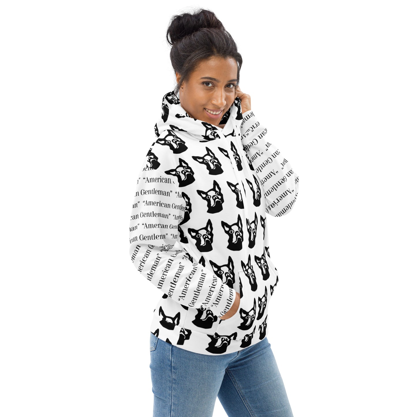 Unisex Hoodie Kukloso Boston Terrier Dog ' American Gentleman' Pattern - Free Shipping