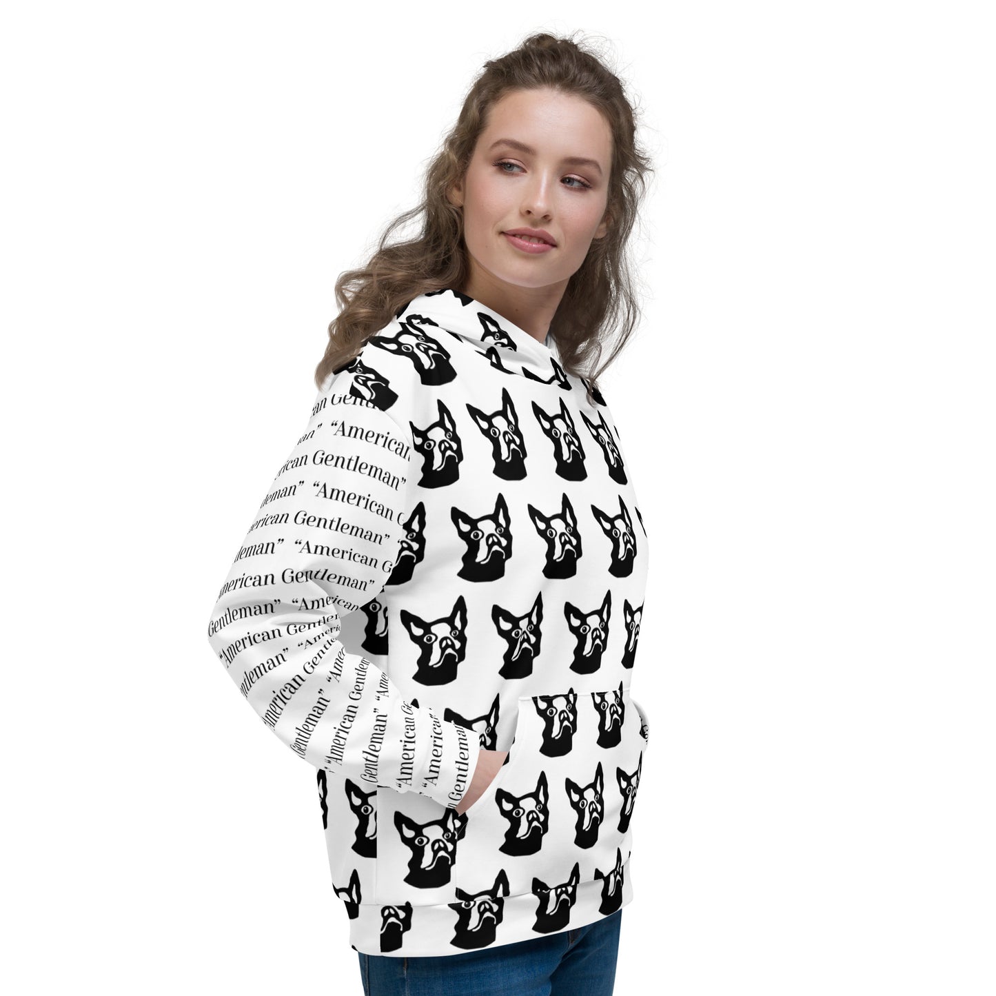 Unisex Hoodie Kukloso Boston Terrier Dog ' American Gentleman' Pattern - Free Shipping