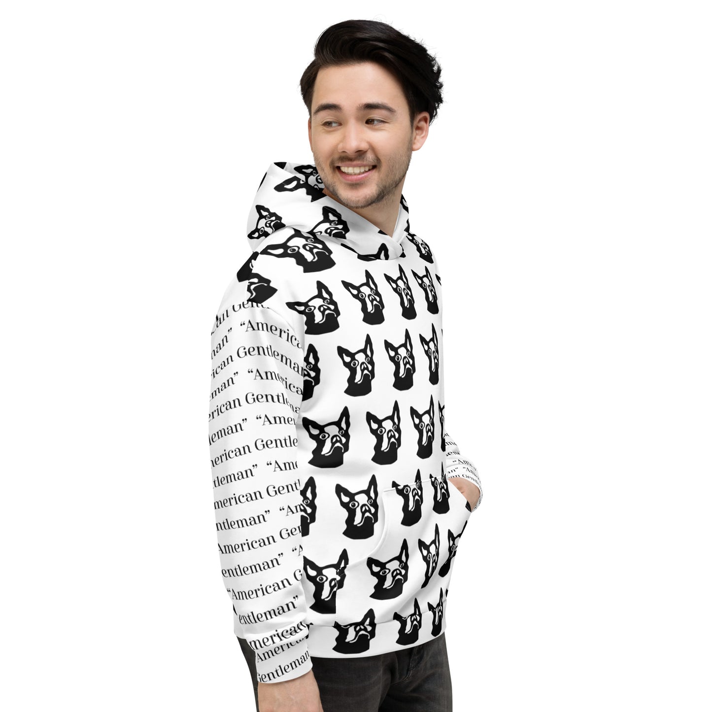 Unisex Hoodie Kukloso Boston Terrier Dog ' American Gentleman' Pattern - Free Shipping