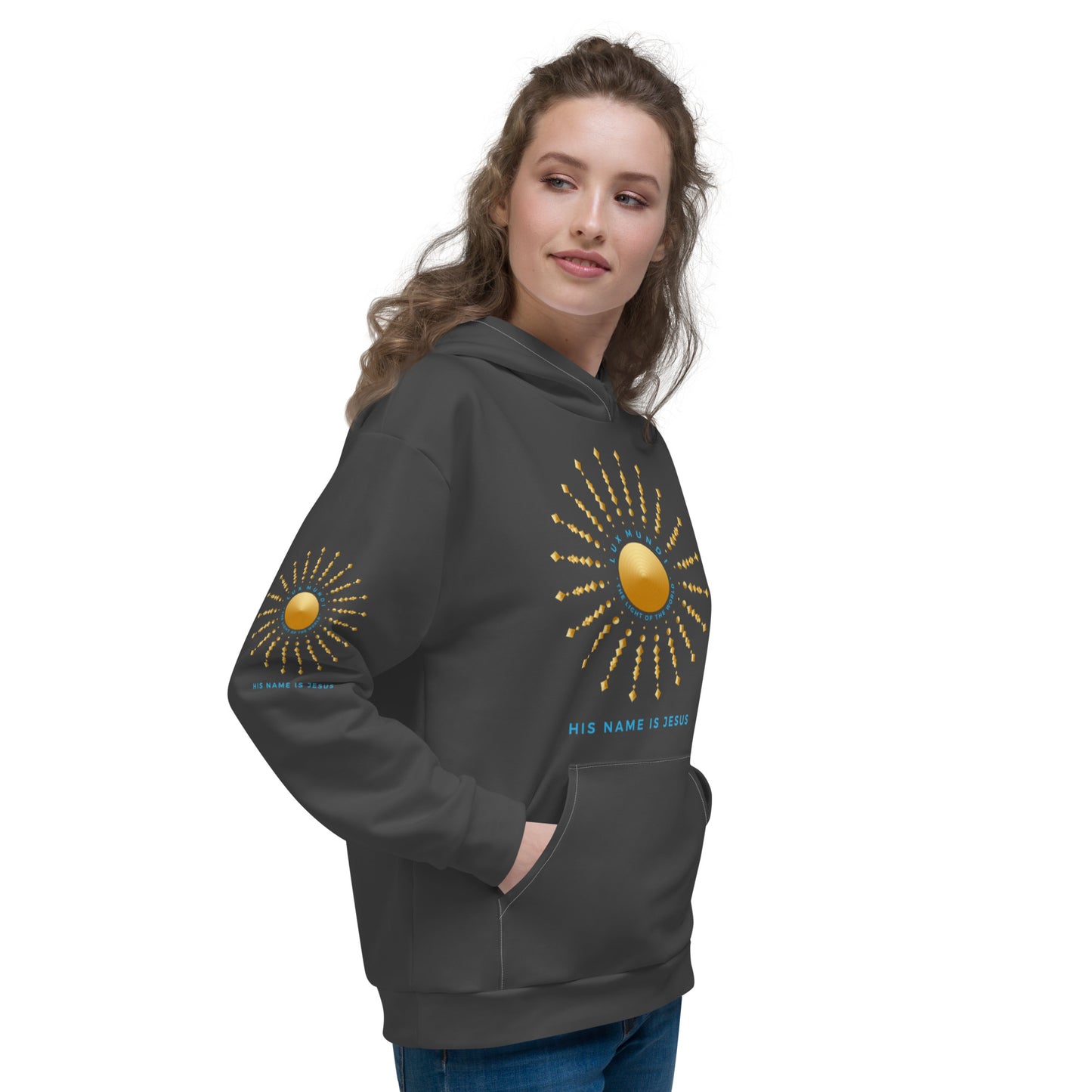 Unisex Hoodie Kukloso 'Lux Mundi' - 'His Name is Jesus' Charcoal - Free Shipping