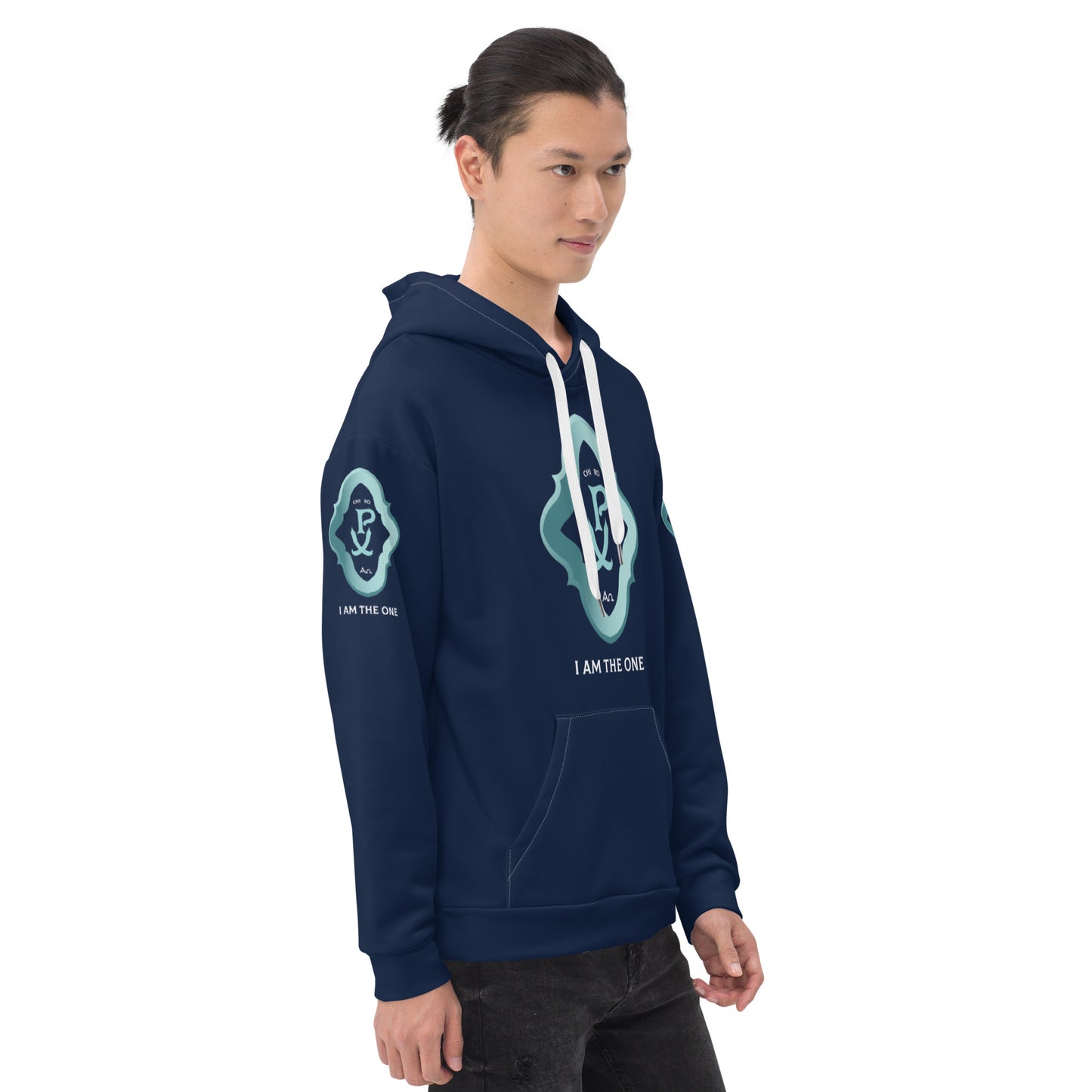 Unisex Hoodie Kukloso Chi Ro PX Christogram, I Am The One No 3 Navy - Free Shipping