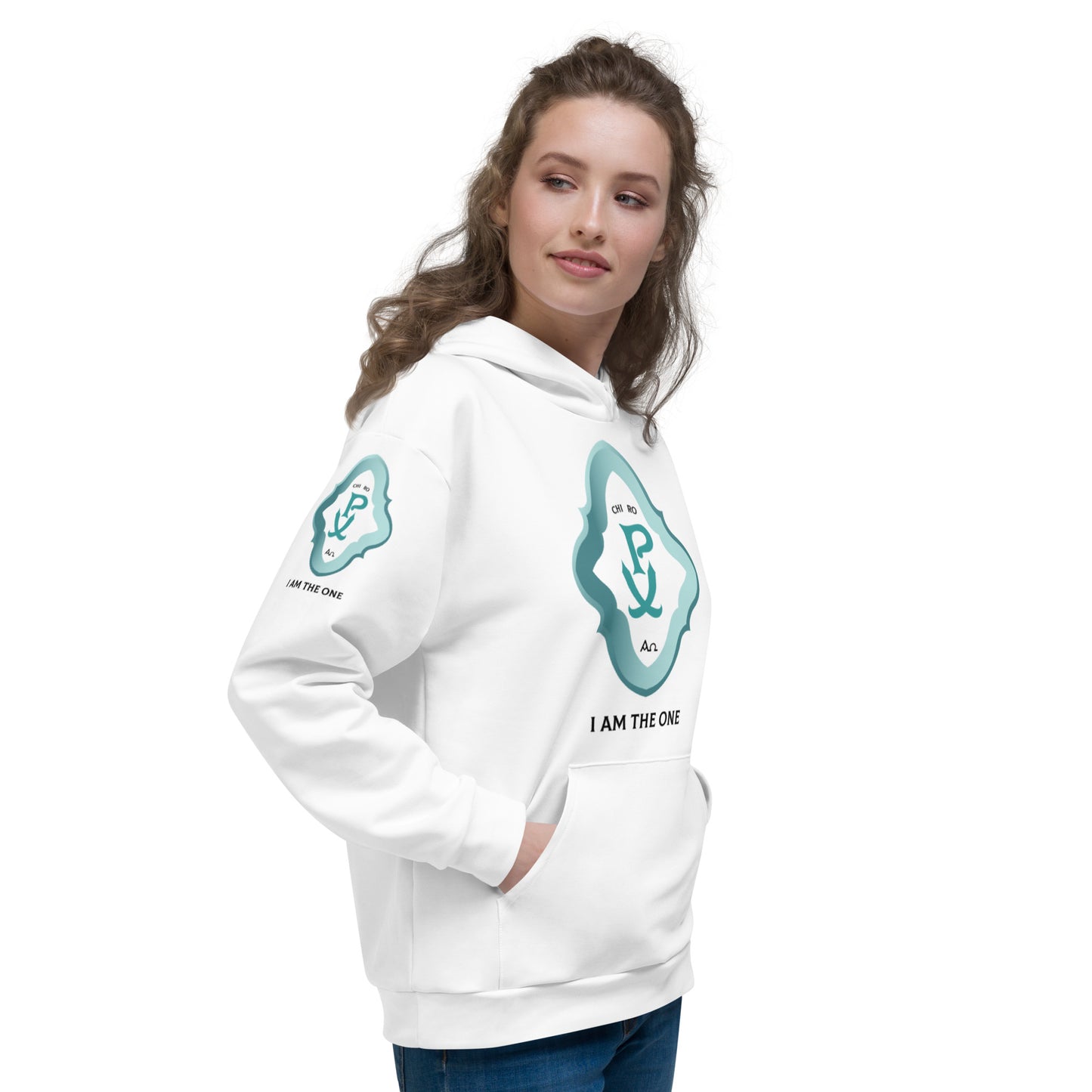Unisex Hoodie Kukloso Chi Ro PX Christogram, I Am The One No 3 White - Free Shipping