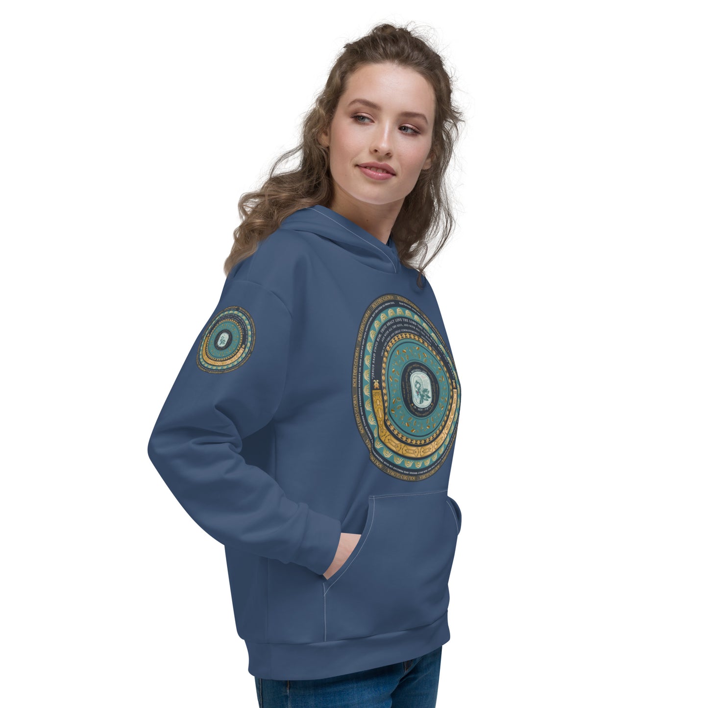 Unisex Hoodie Kukloso Catholic symbol of 'The Vulning Pelican', Various Bible Quotes - Heather Blue - Free Shipping