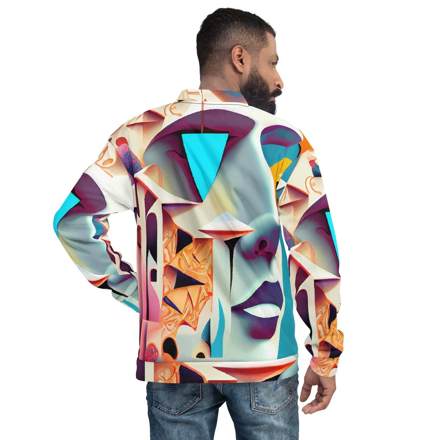 Unisex Bomber Jacket Kukloso Cubist Faces No 3 Multicolored Free Shipping