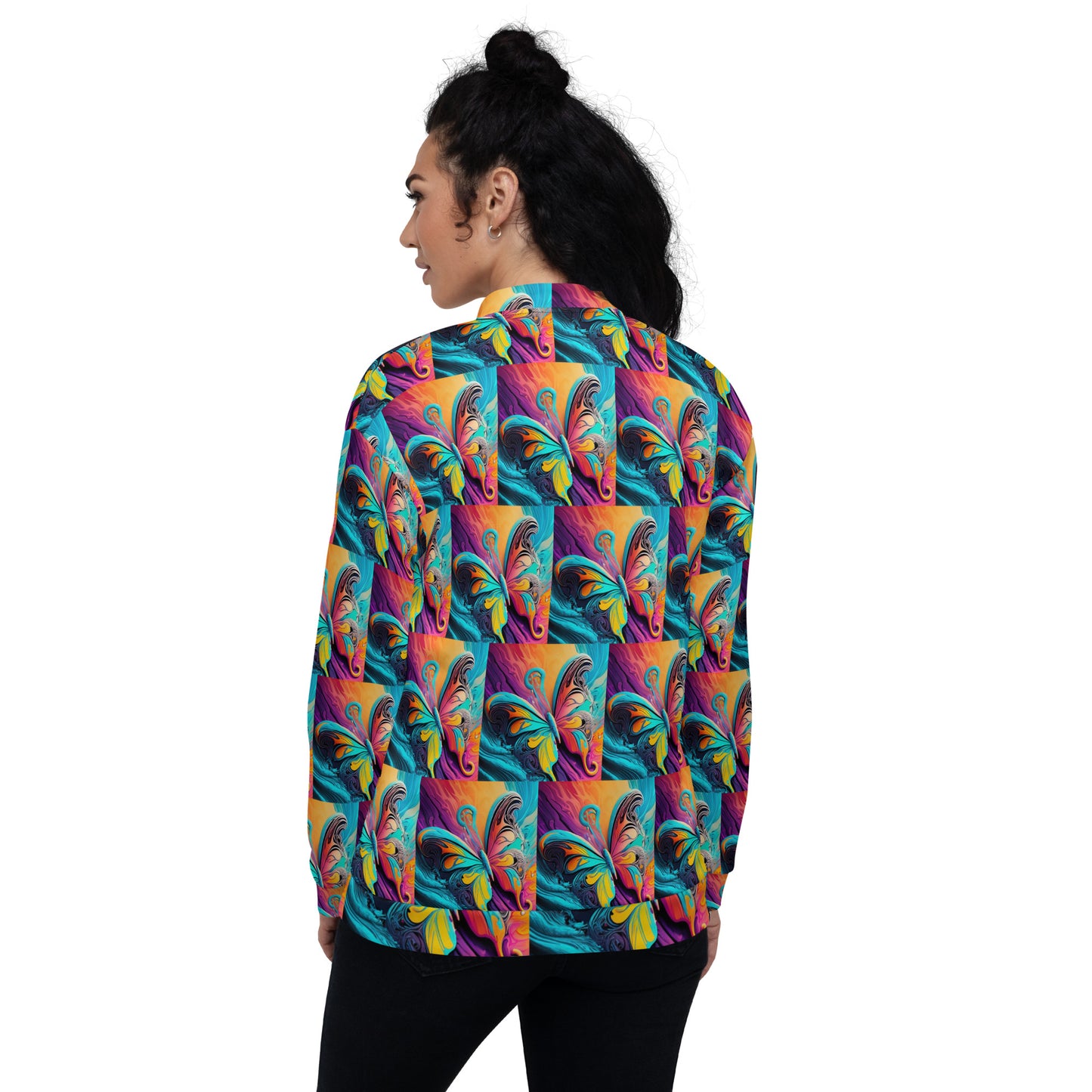 Unisex Bomber Jacket Kukloso Cubist Faces No 21 Fantastical Butterflies Free Shipping