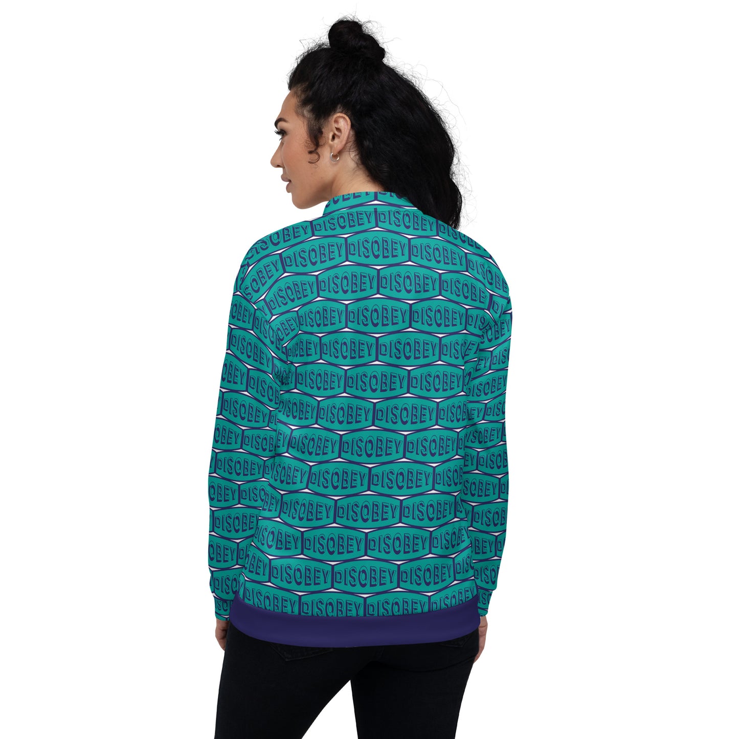 Unisex Bomber Jacket Kukloso Disobey Logo Navy/Turquoise - Free Shipping