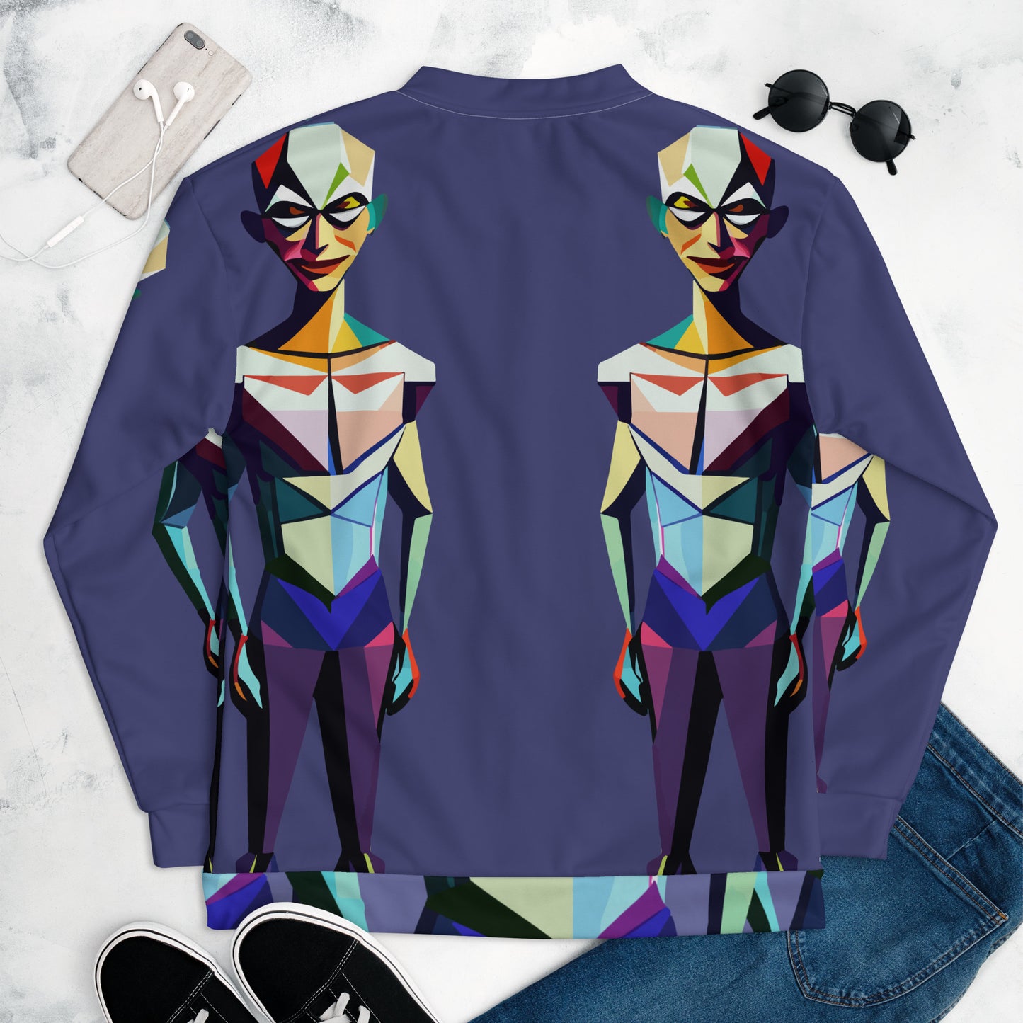 Unisex Bomber Jacket Kukloso Cubist Space Faces No 2 Free Shipping
