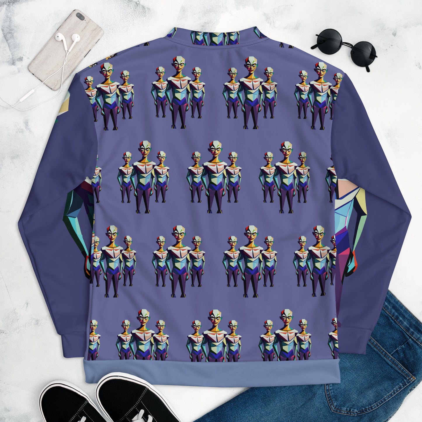 Unisex Bomber Jacket Kukloso Cubist Space Faces No 2 Pattern Free Shipping