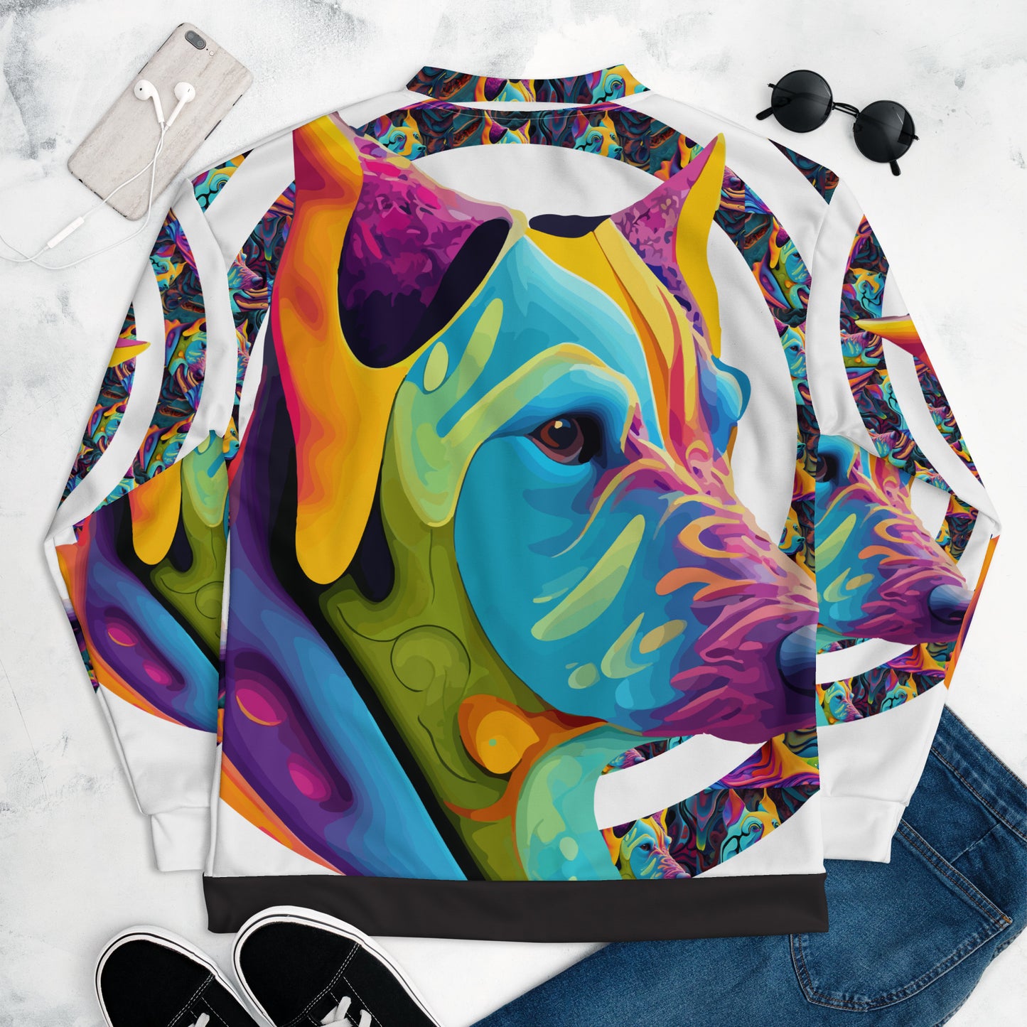 Unisex Bomber Jacket Kukloso German Sheperd Dog Liquid Colors Circle No 1 B - Free Shipping