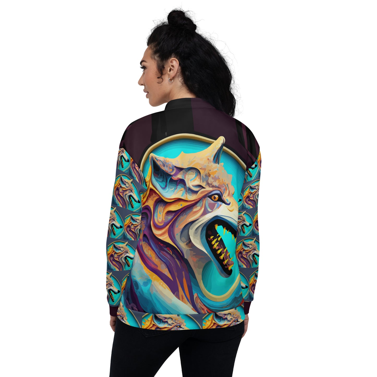 Unisex Bomber Jacket Kukloso Wolves in Liquid Color No 2 - Free Shipping