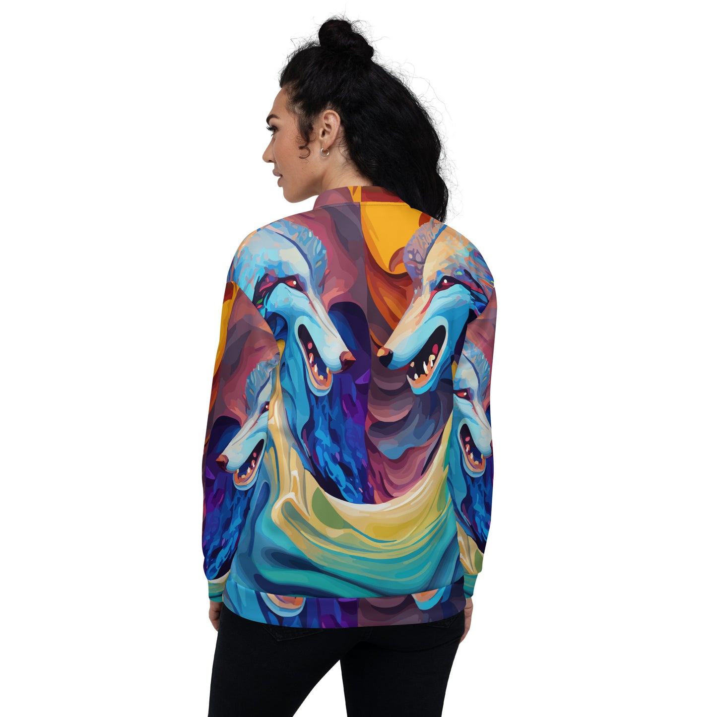 Unisex Bomber Jacket Kukloso Wolves in Liquid Color No 3 - Free Shipping