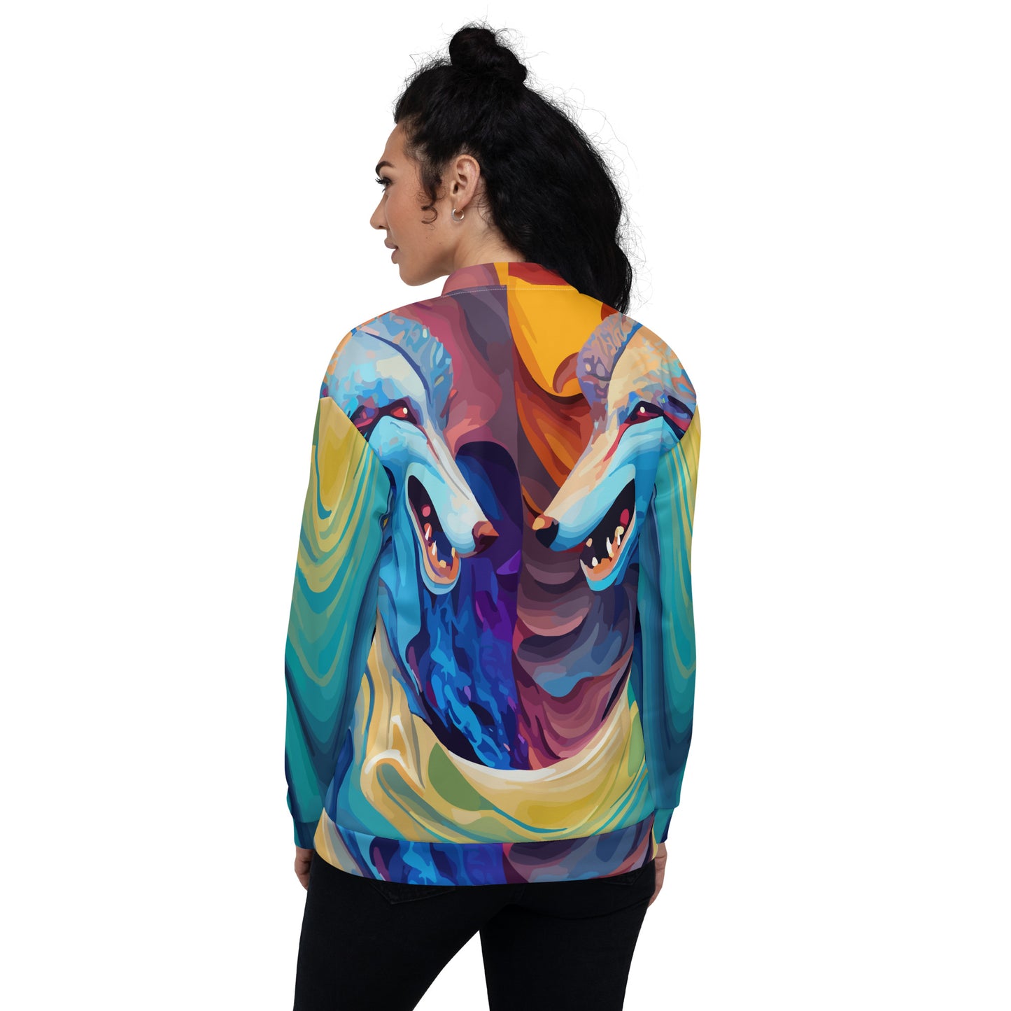 Unisex Bomber Jacket Kukloso Wolves in Liquid Color No 4 - Free Shipping