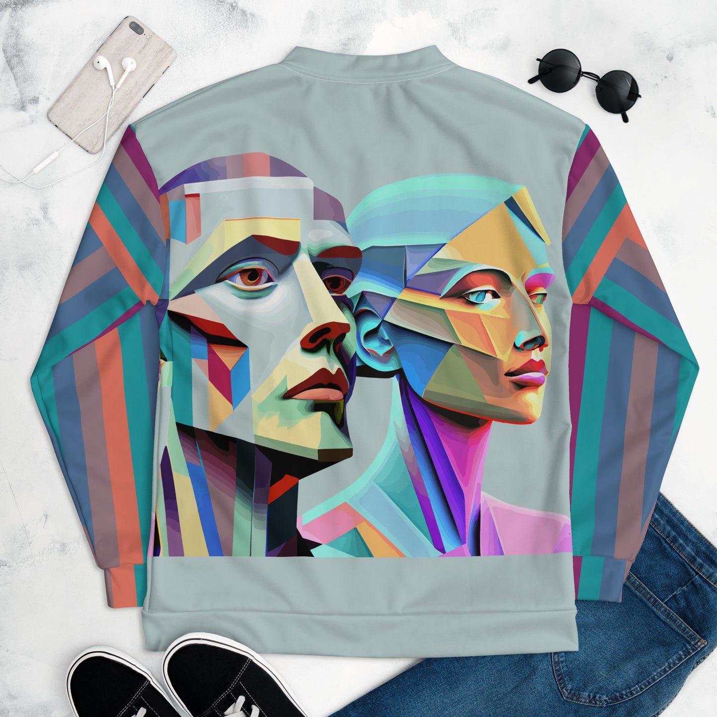 Unisex Bomber Jacket Kukloso Cubist Couple No 1 Free Shipping