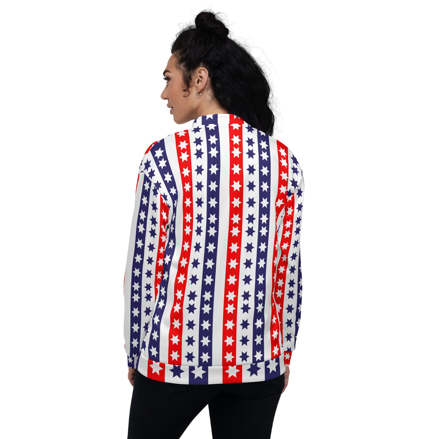 Unisex Bomber Jacket Kukloso Fleuron Stripe Stars No 11 Red/White/Navy - Free Shipping