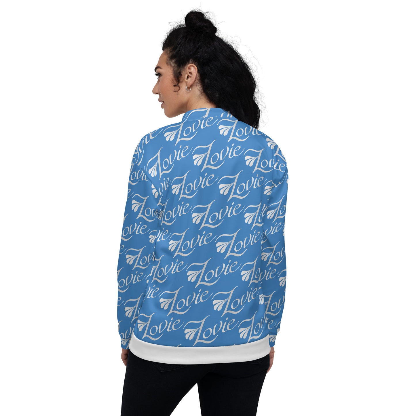 Unisex Bomber Jacket Kukloso 'Lovie' Collage No 2 lg Blue lrg pattern - Free Shipping