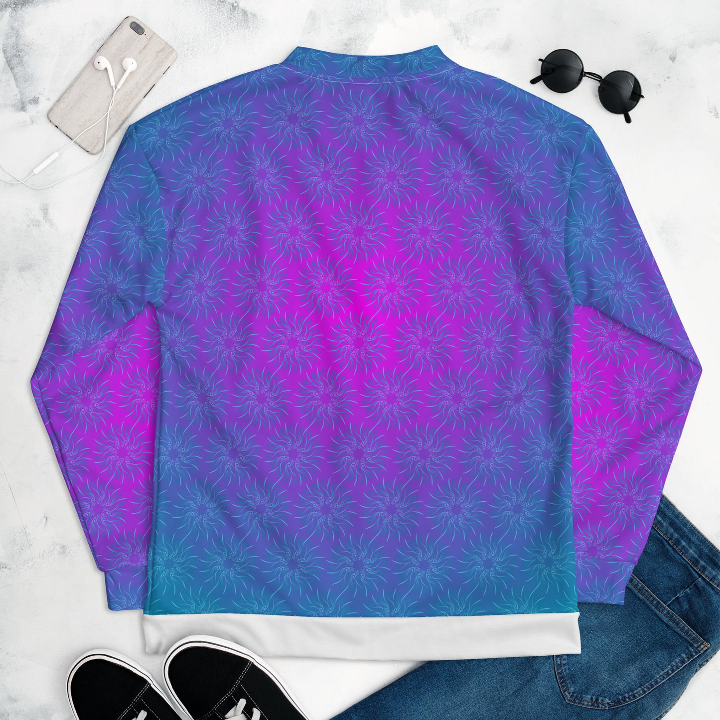 Unisex Bomber Jacket Kukloso Mandala Turquoise - Free Shipping