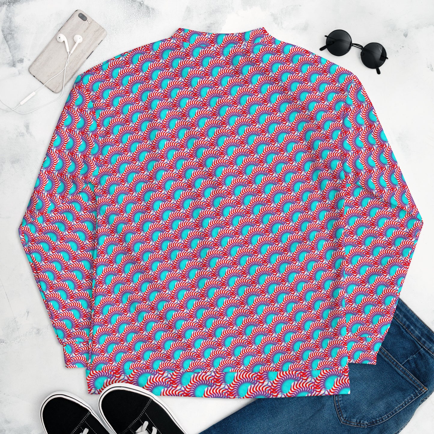 Unisex Bomber Jacket Kukloso Turquoise/Red Maze - Free Shipping