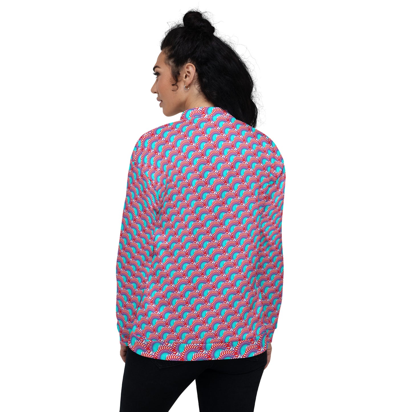 Unisex Bomber Jacket Kukloso Turquoise/Red Maze - Free Shipping