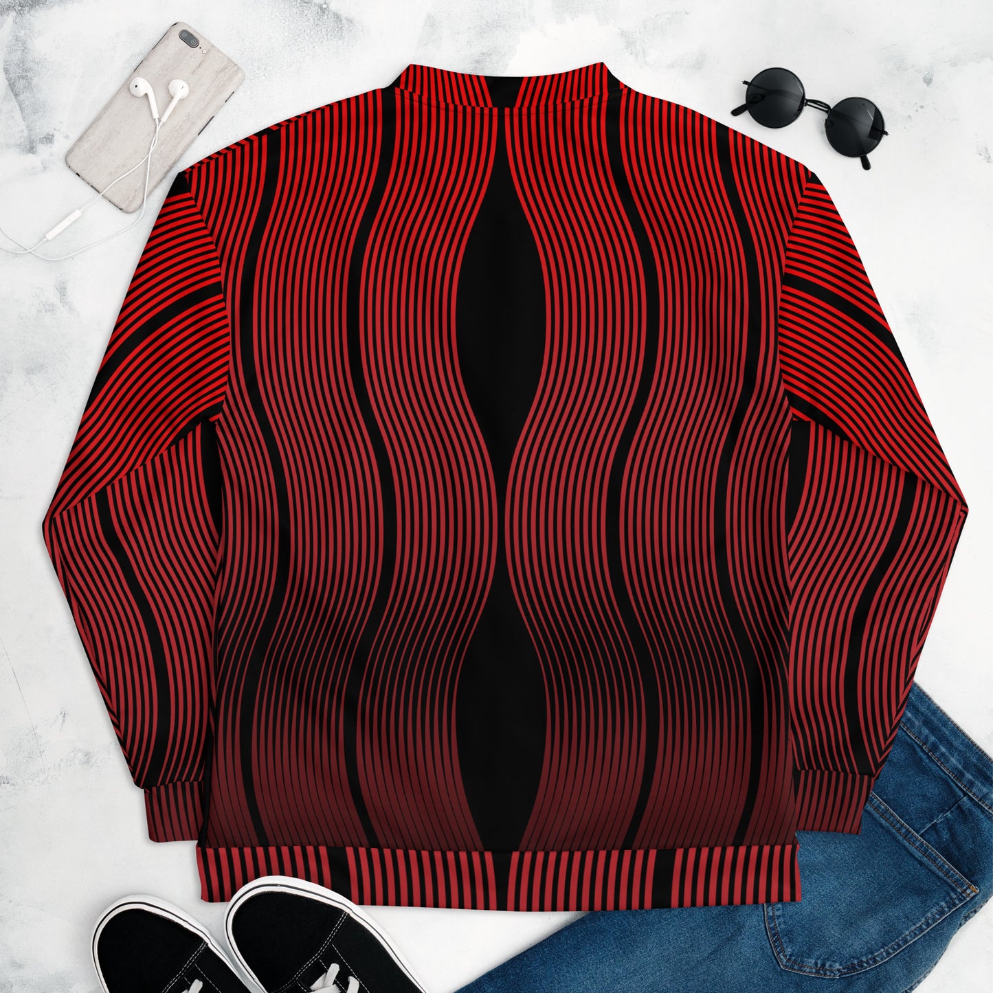 Unisex Bomber Jacket Kukloso Red Stripes No 1 - Free Shipping