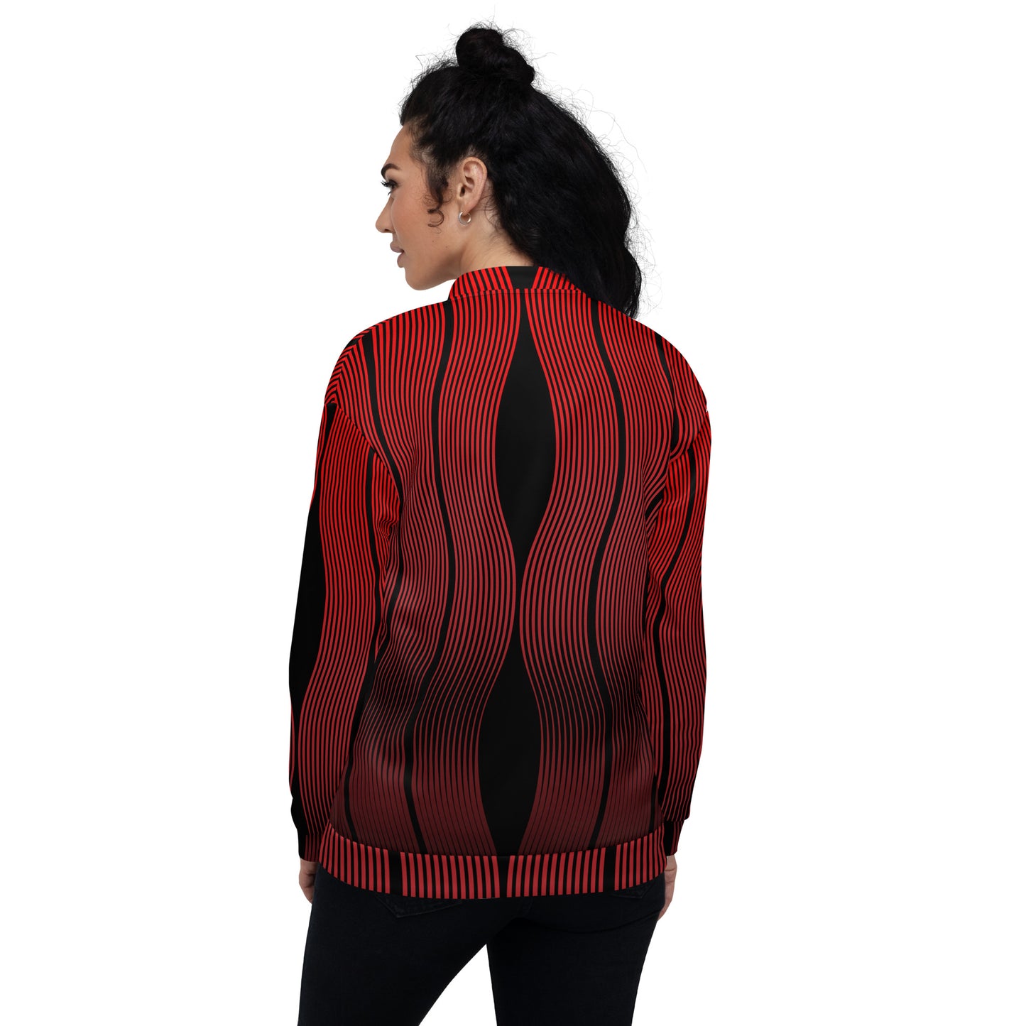Unisex Bomber Jacket Kukloso Red Stripes No 1 - Free Shipping