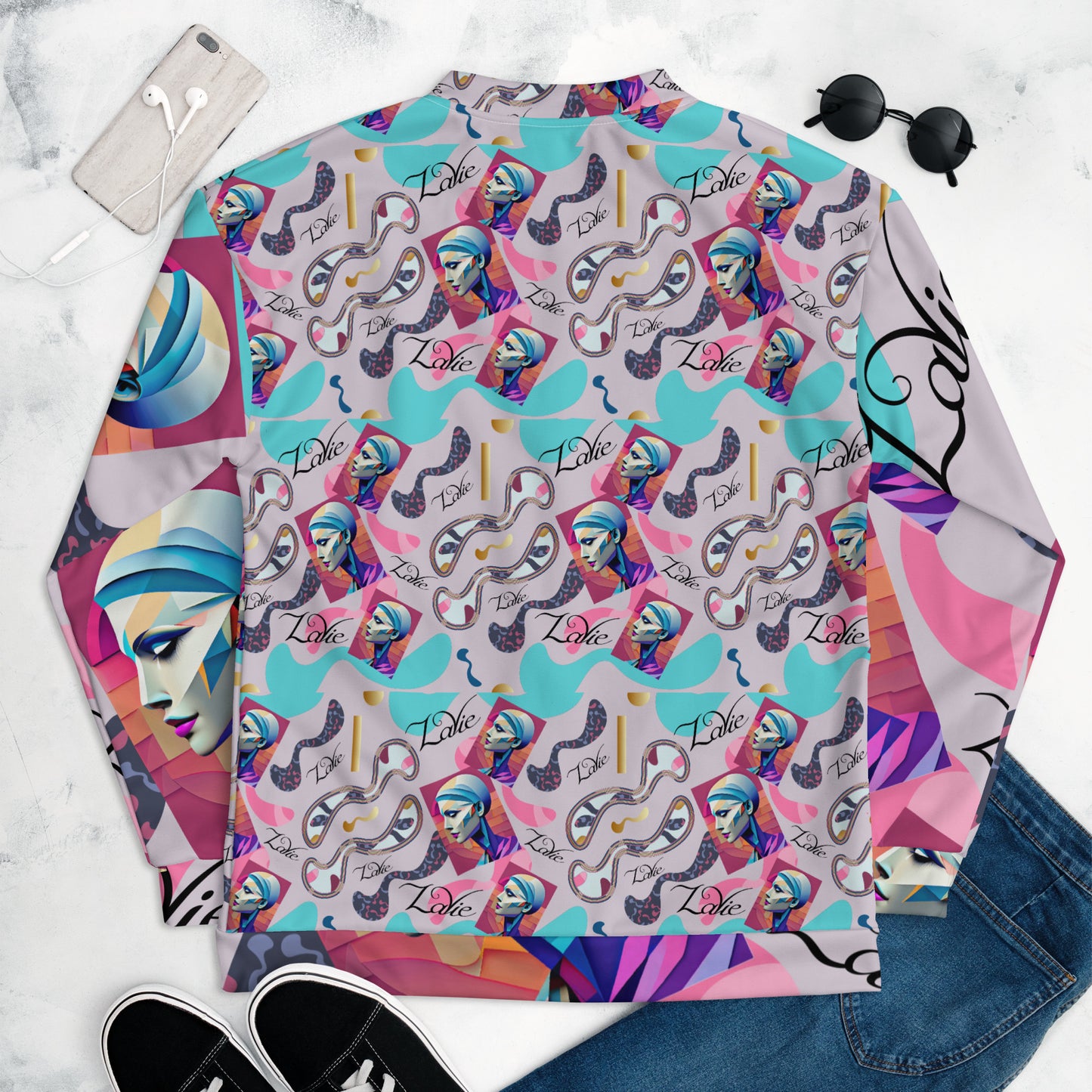 Unisex Bomber Jacket Kukloso Space Face Collage No 2- free Shipping