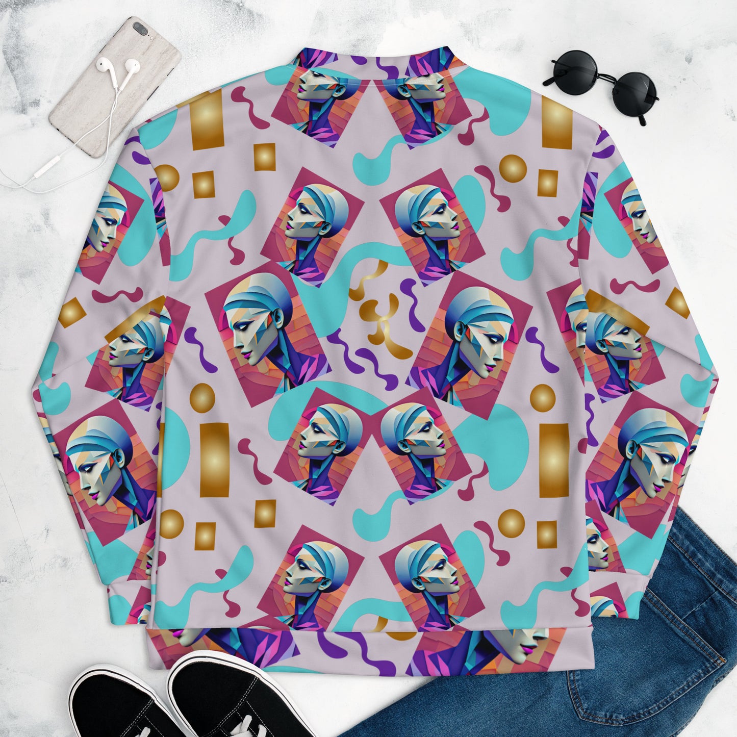 Unisex Bomber Jacket Kukloso Space Face Collage No 3- free Shipping