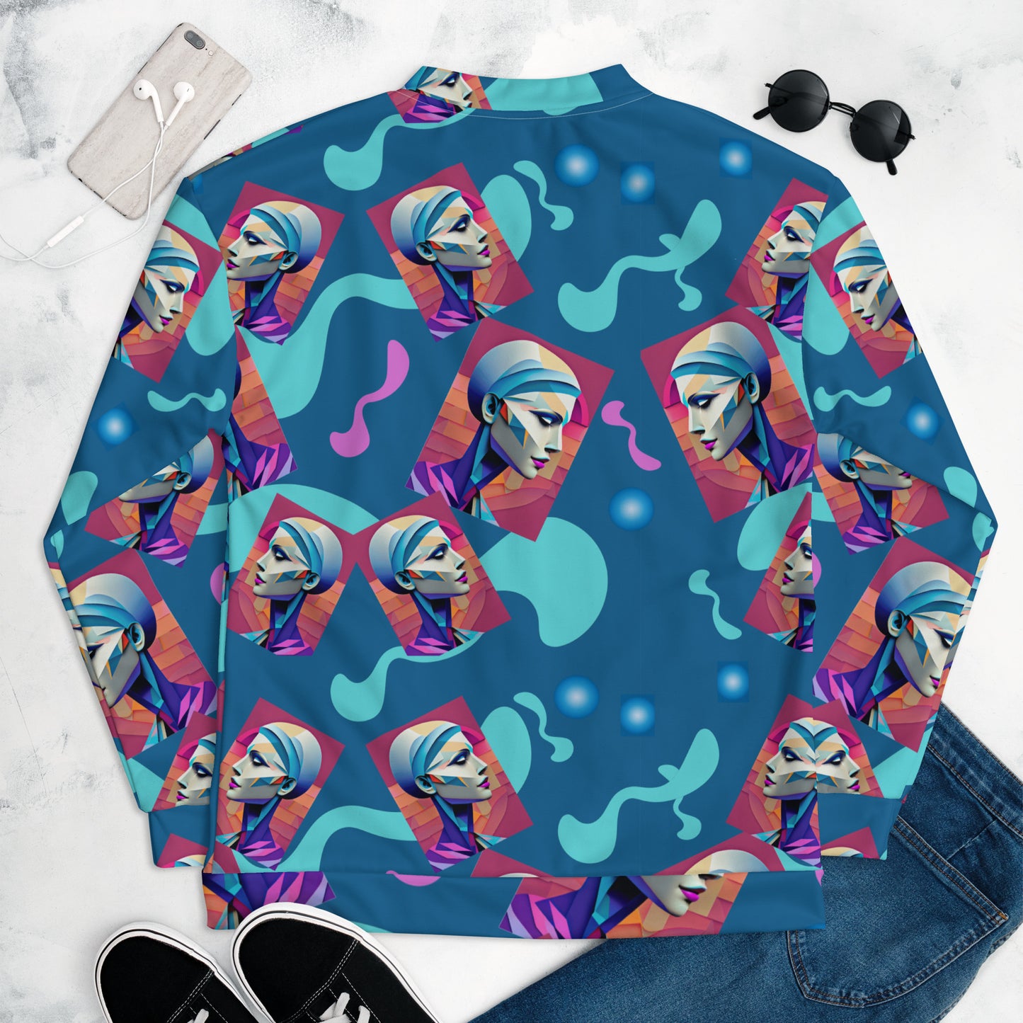 Unisex Bomber Jacket Kukloso Space Face Collage No 5 - Free Shipping