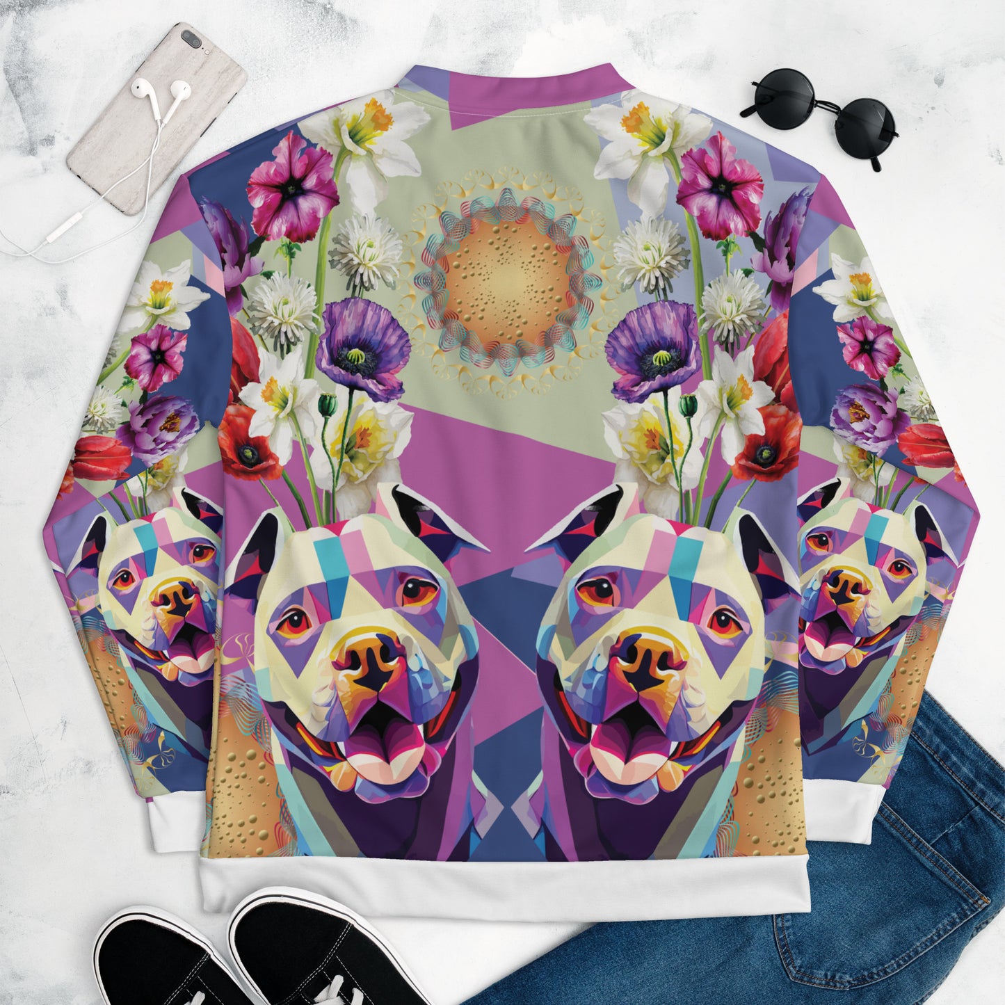 Unisex Bomber Jacket Kukloso Melange de fleur w/Dog No 1 - Free Shipping