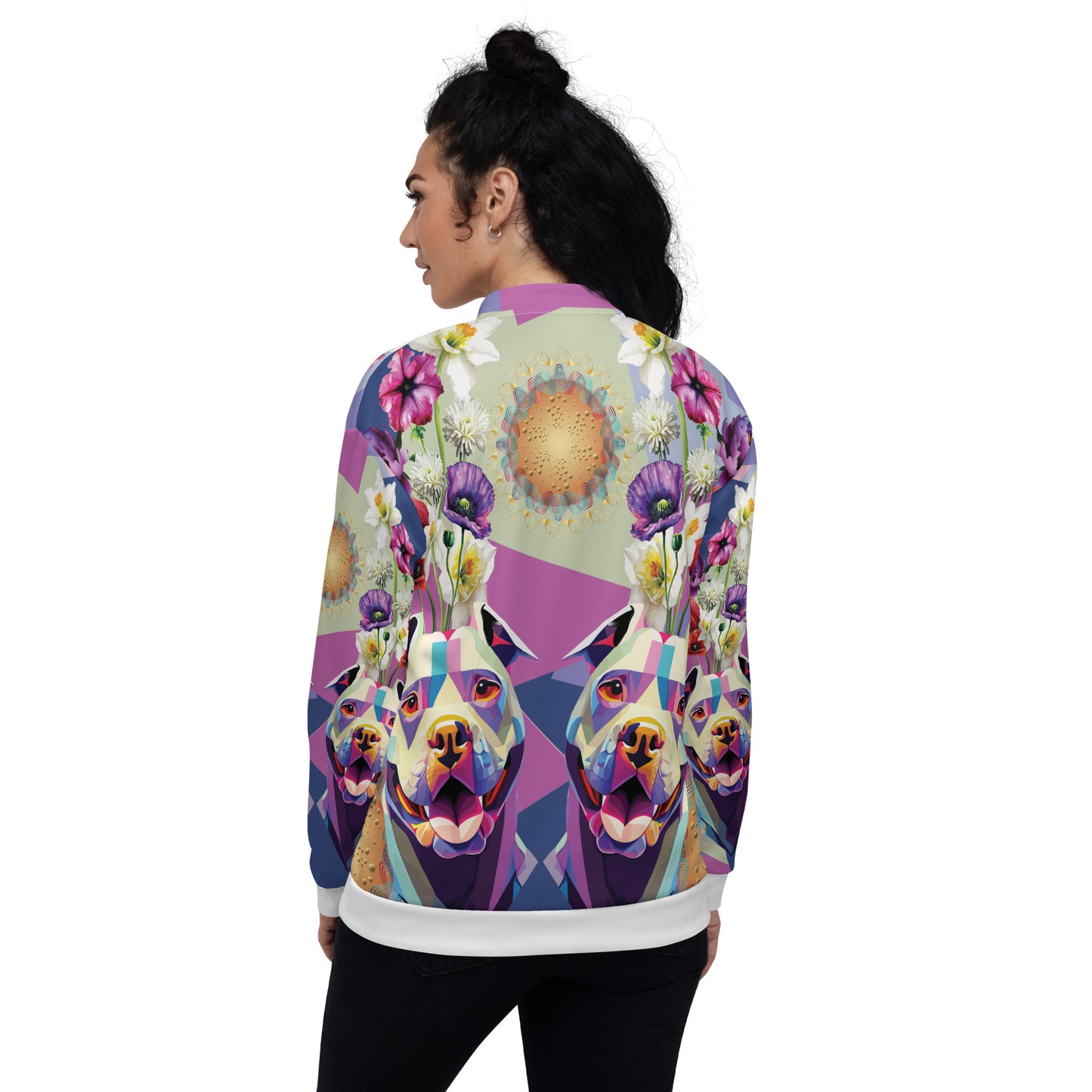 Unisex Bomber Jacket Kukloso Melange de fleur w/Dog No 1 - Free Shipping