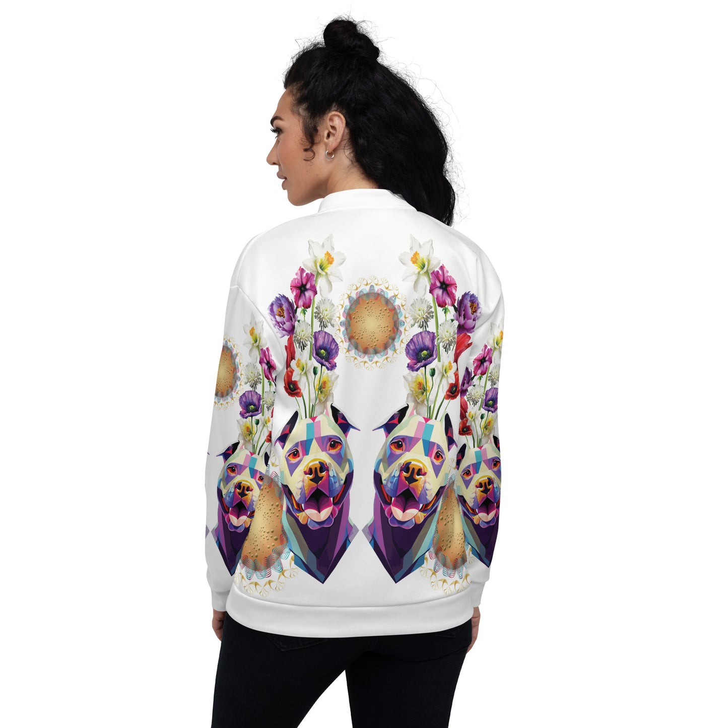 Unisex Bomber Jacket Kukloso Melange de fleur w/Dog No 2 - Free Shipping