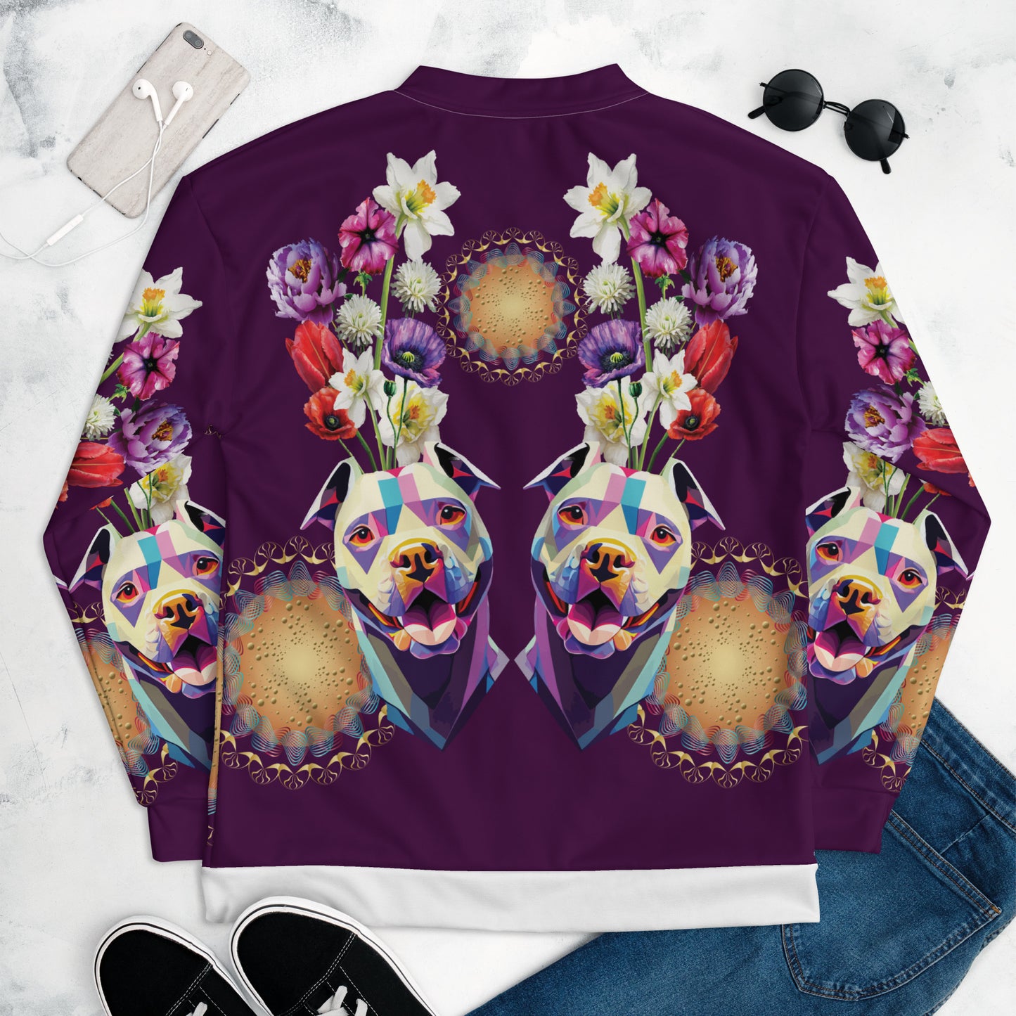 Unisex Bomber Jacket Kukloso Melange de fleur w/Dog No 3 - Free Shipping