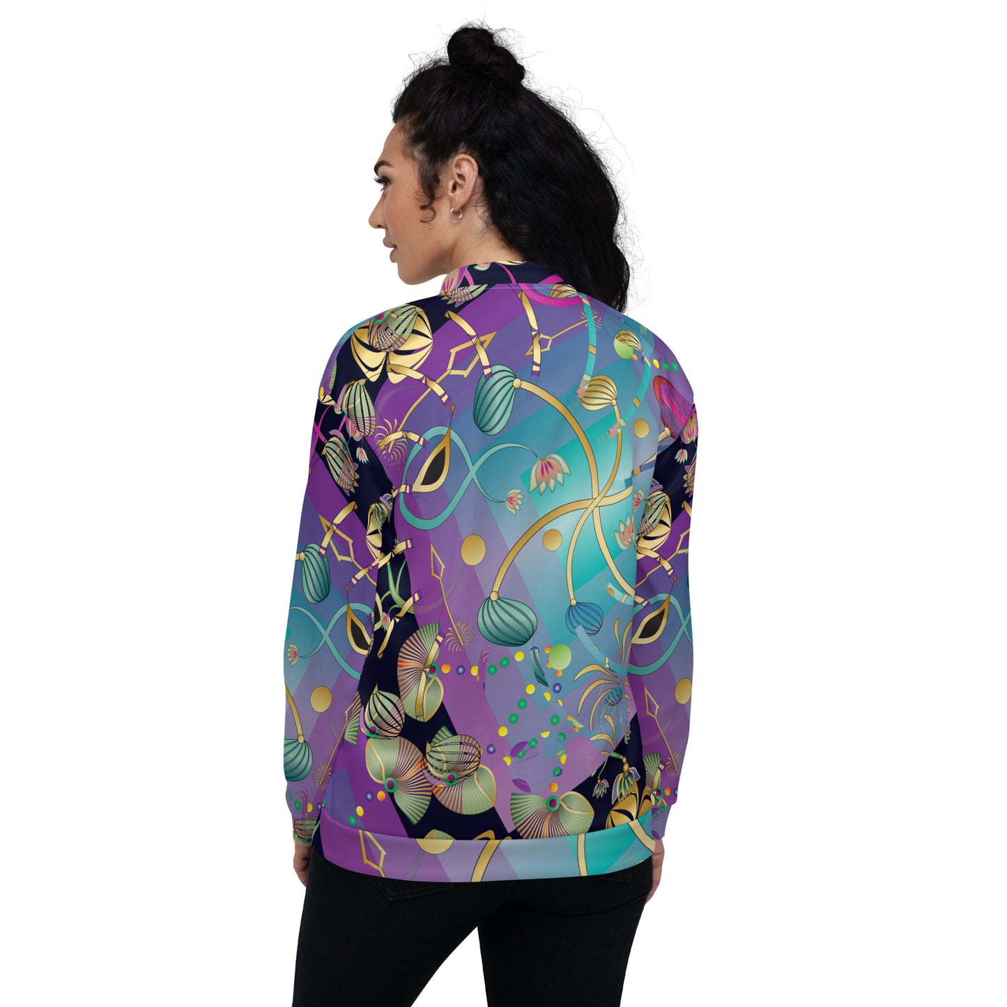 Unisex Bomber Jacket Kukloso Kuklos No 4358 Pattern Black - Free Shipping