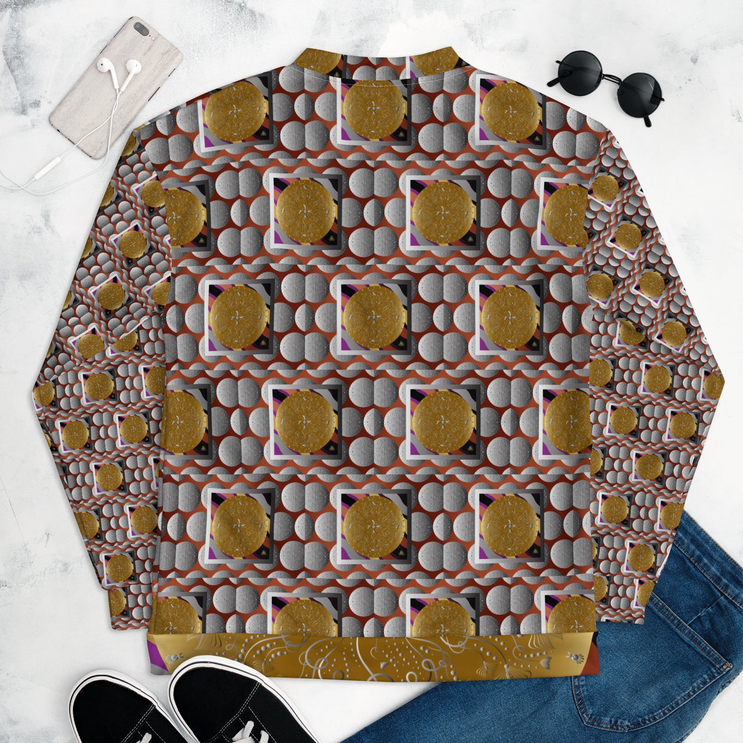 Unisex Bomber Jacket Kukloso Kuklos No 4387 Collage Pattern - Free Shipping