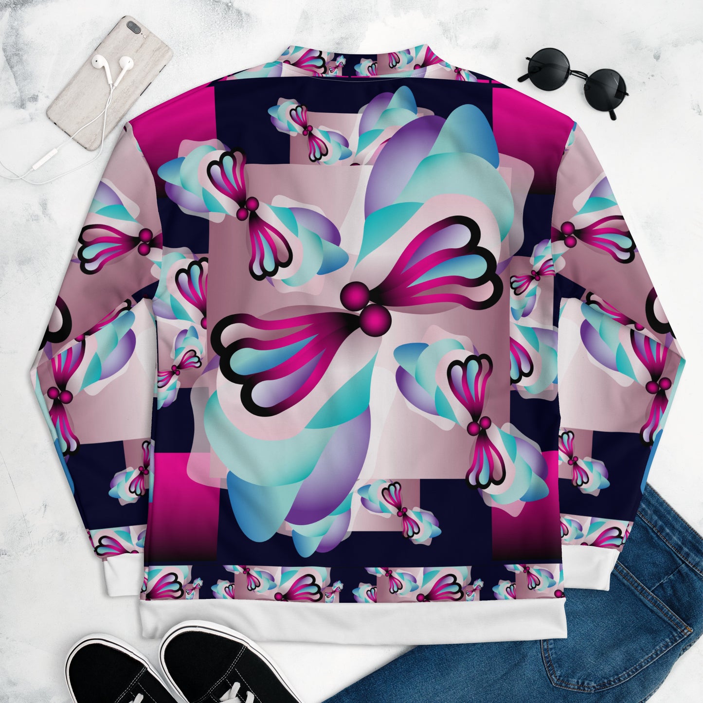 Unisex Bomber Jacket Kukloso Kuklos No 4417 Collage Pattern - Free Shipping