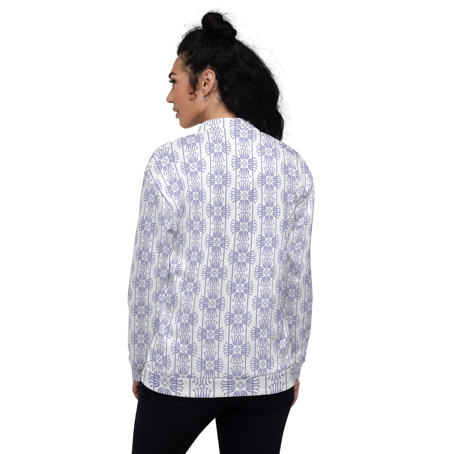 Unisex Bomber Jacket Kukloso Fleuron No 2 White Medium Pattern - Free Shipping
