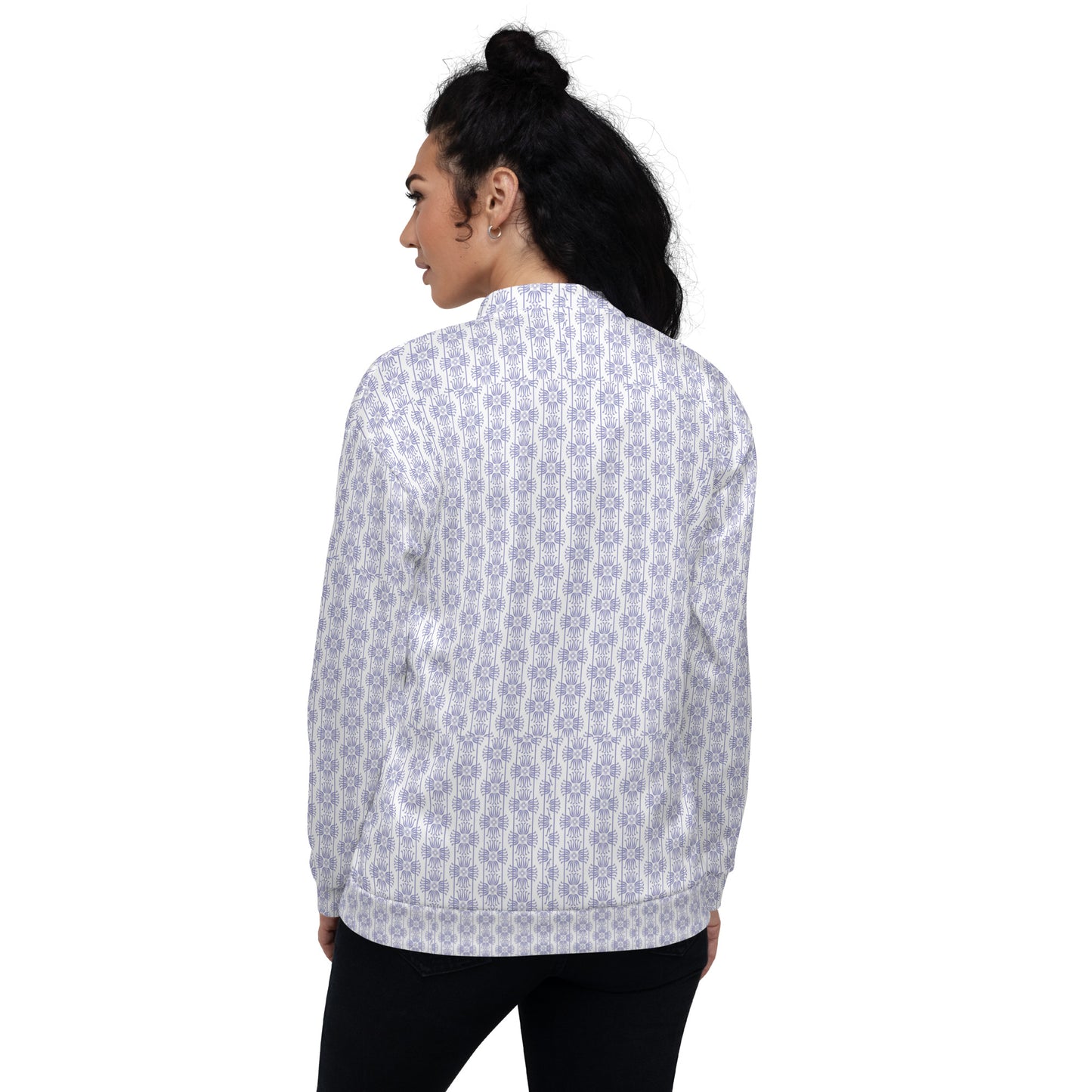 Unisex Bomber Jacket Kukloso Fleuron No 2 White Small Pattern - Free Shipping